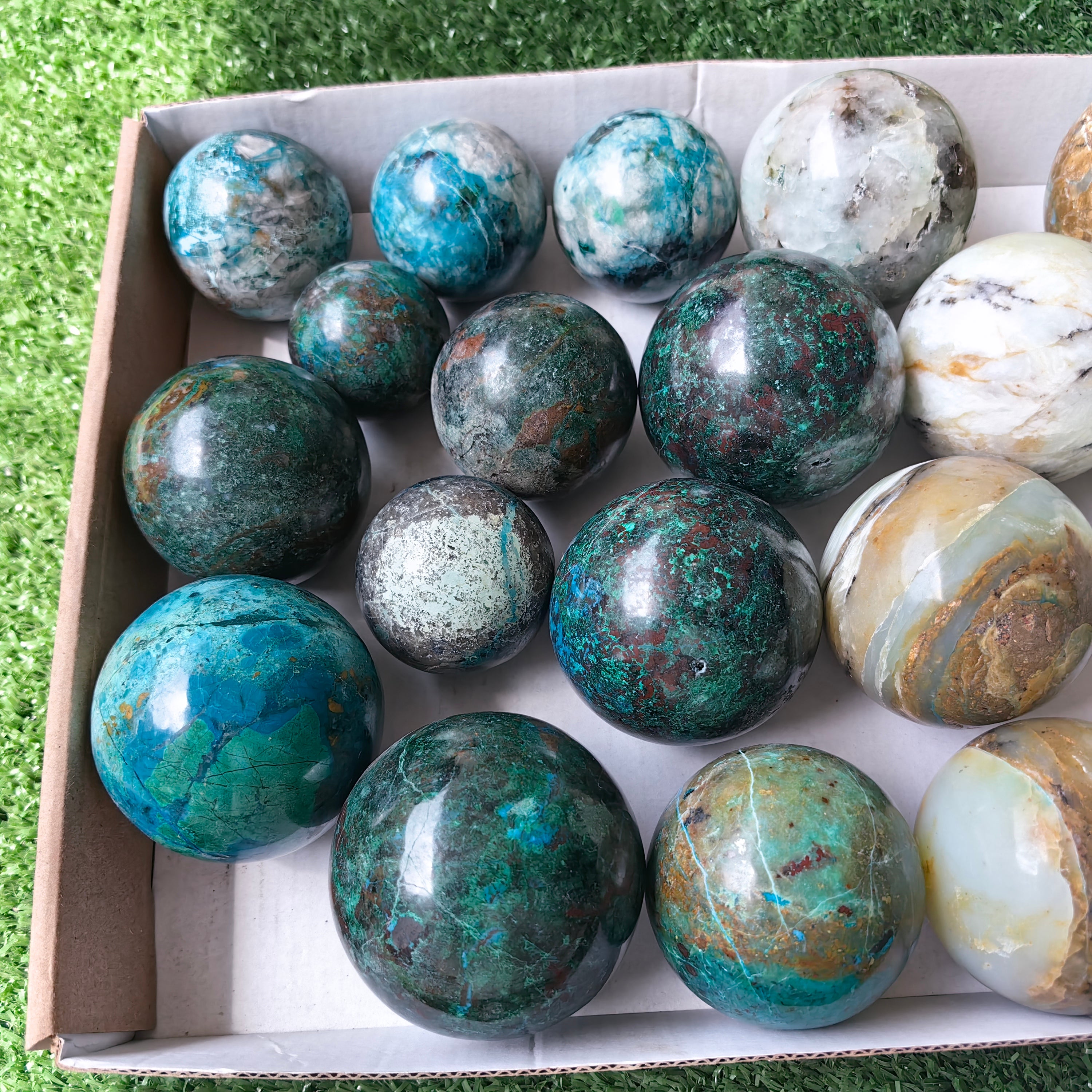 19 pc big blue opal & chrysocolla spheres
