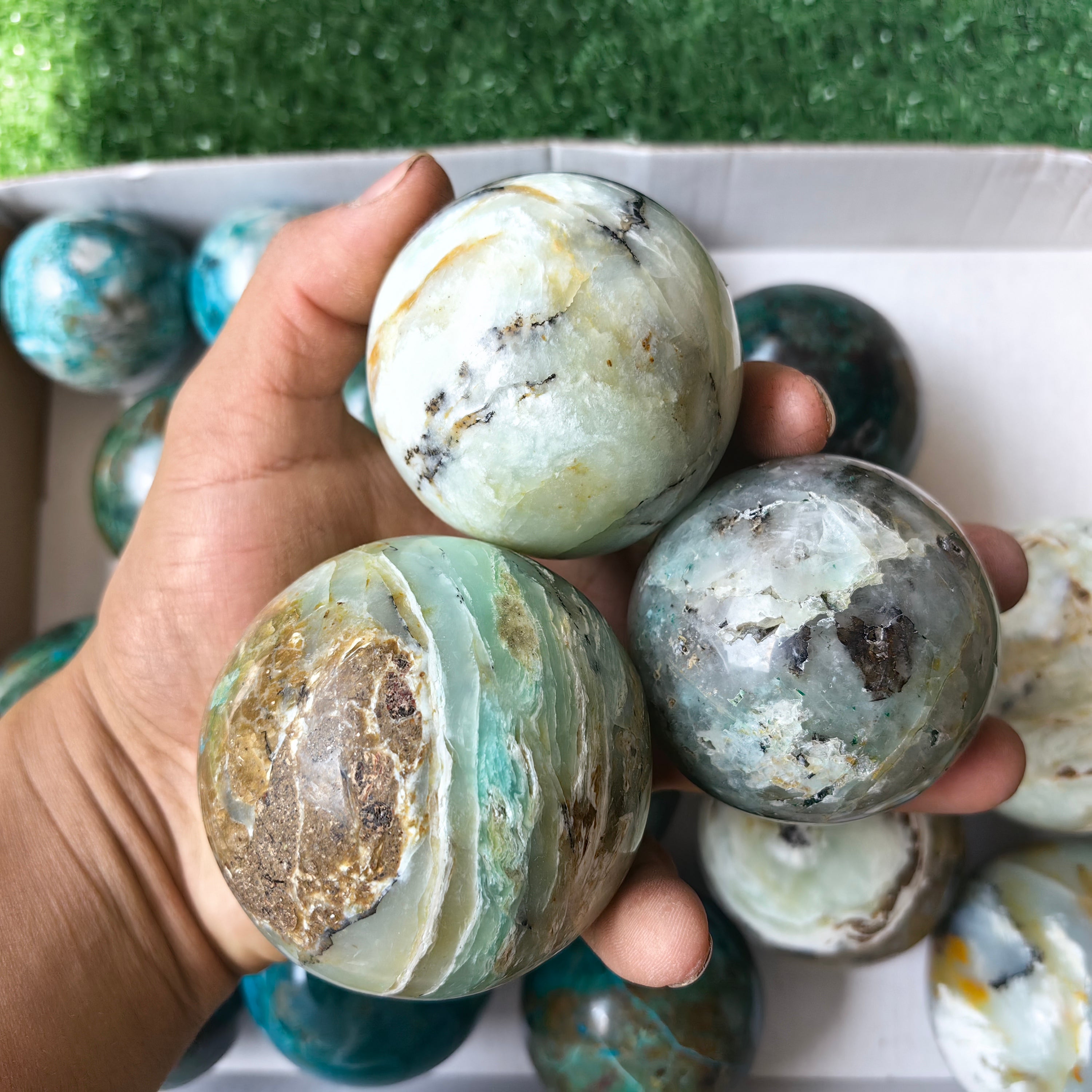 19 pc big blue opal & chrysocolla spheres