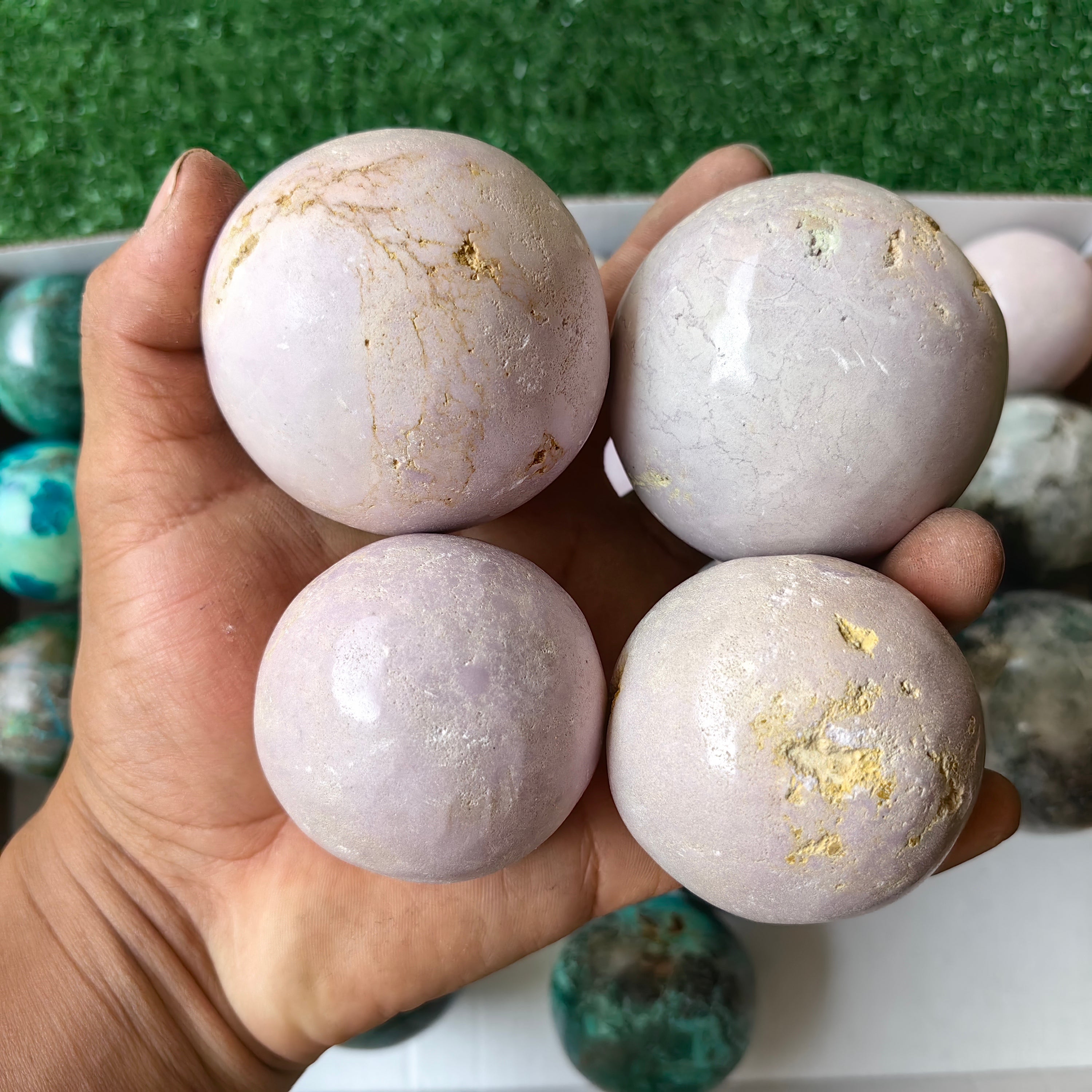 26 pc phosphosiderite & chrysocolla spheres