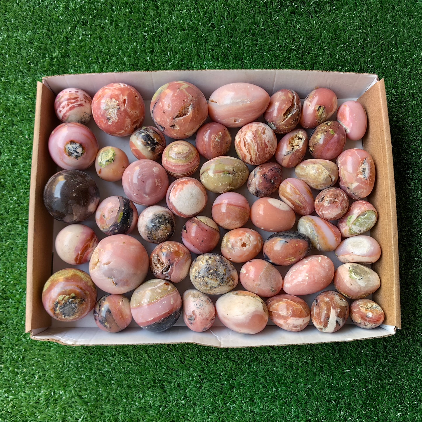 48 pc pink opal spheres and eggs