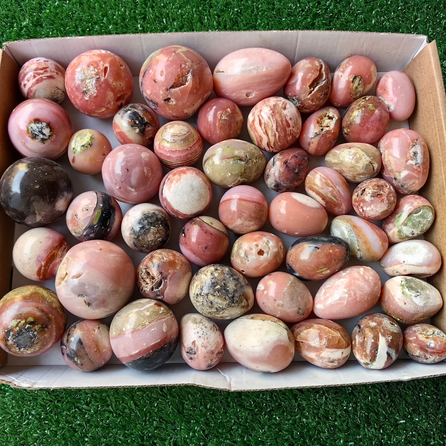48 pc pink opal spheres and eggs