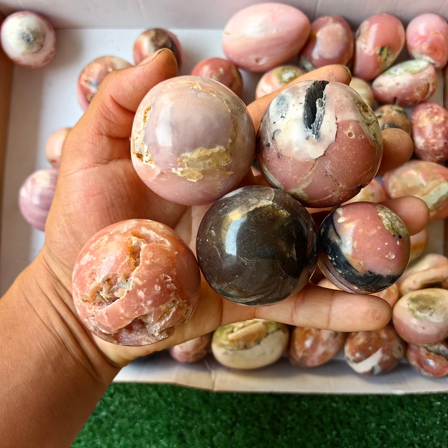 48 pc pink opal spheres and eggs
