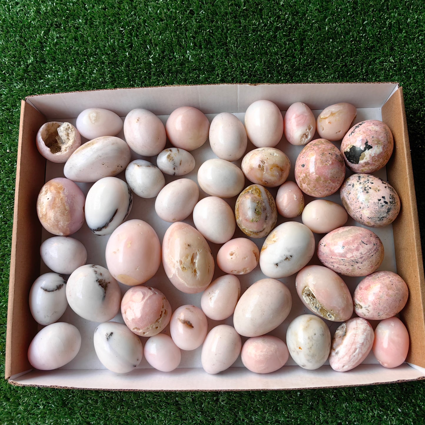 45 pc rhodonite and pink opal eggs