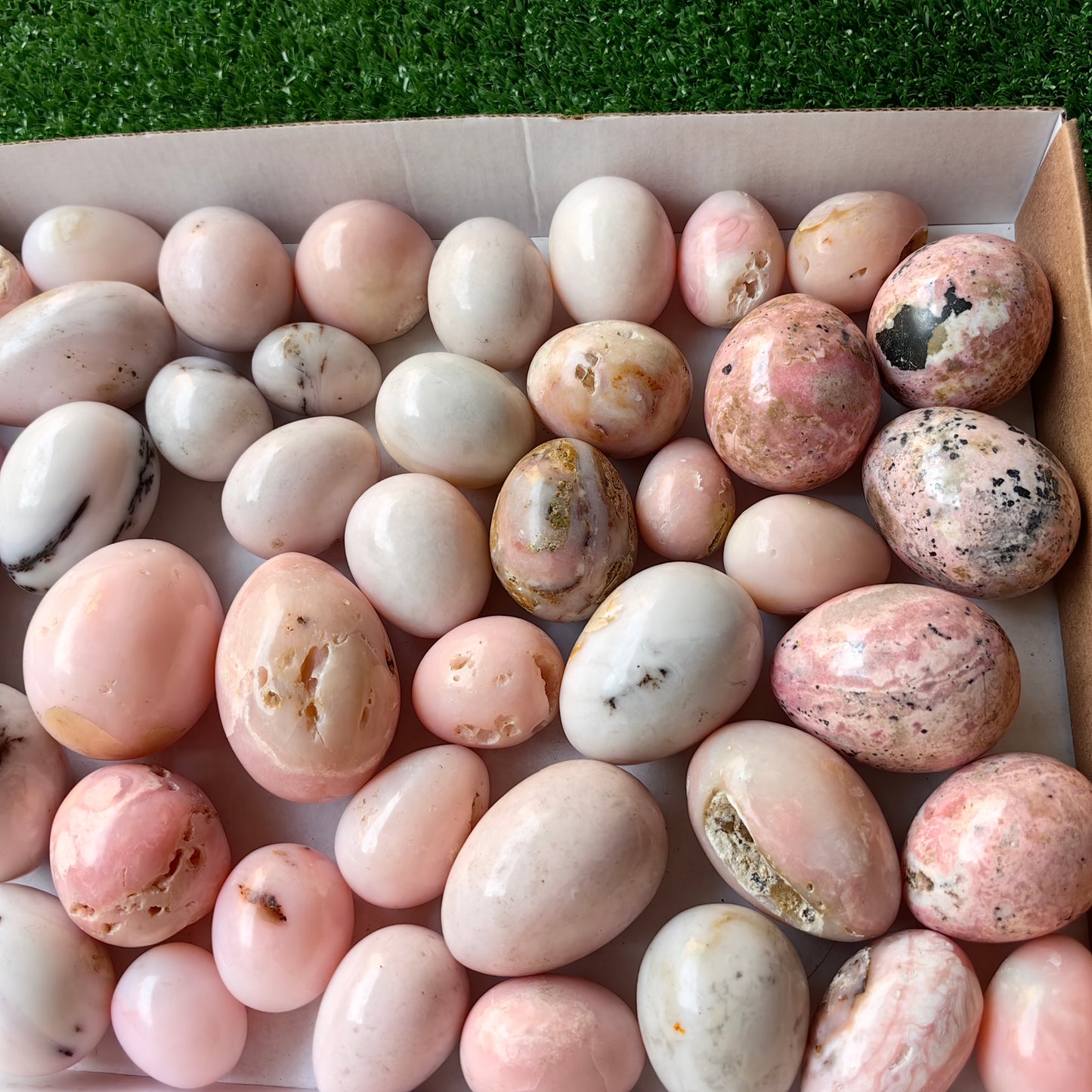 45 pc rhodonite and pink opal eggs