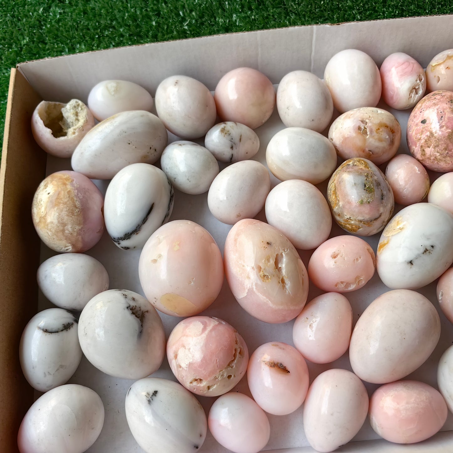 45 pc rhodonite and pink opal eggs
