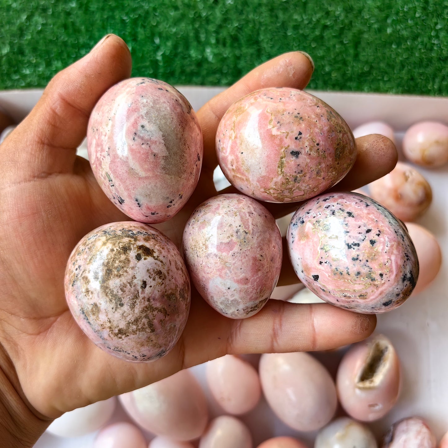 45 pc rhodonite and pink opal eggs