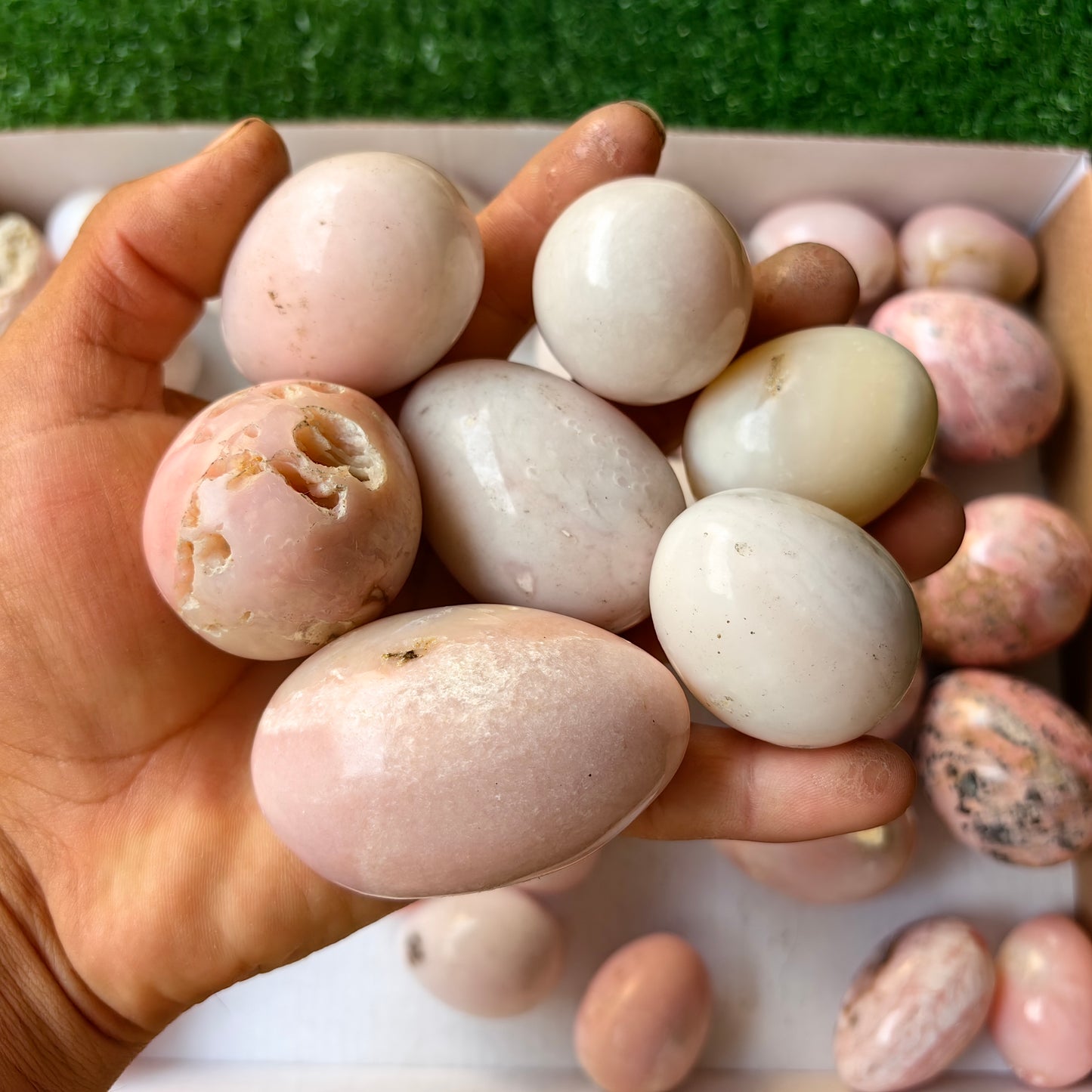 45 pc rhodonite and pink opal eggs