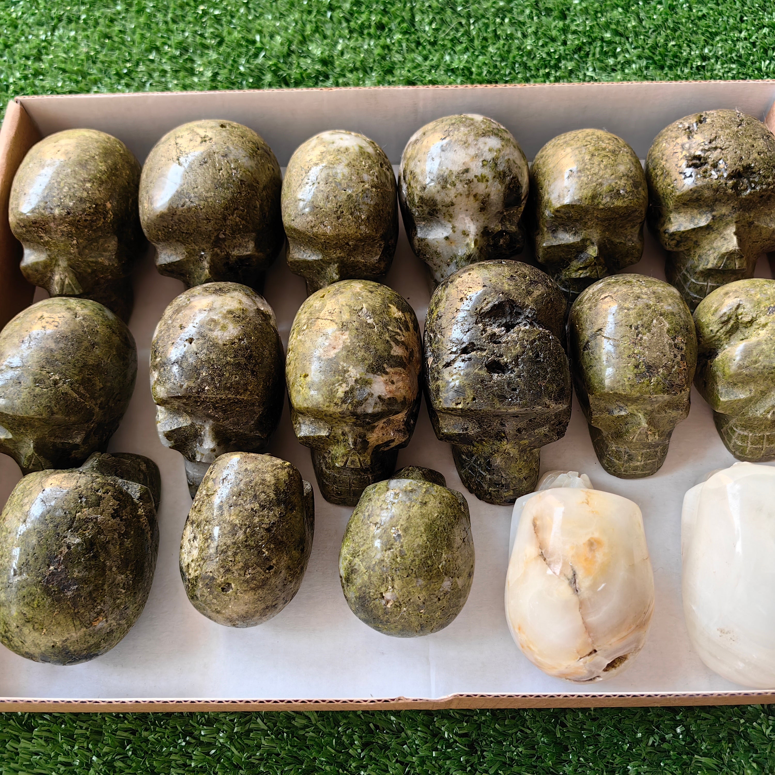 17 pc mixted skulls epidote & white onix