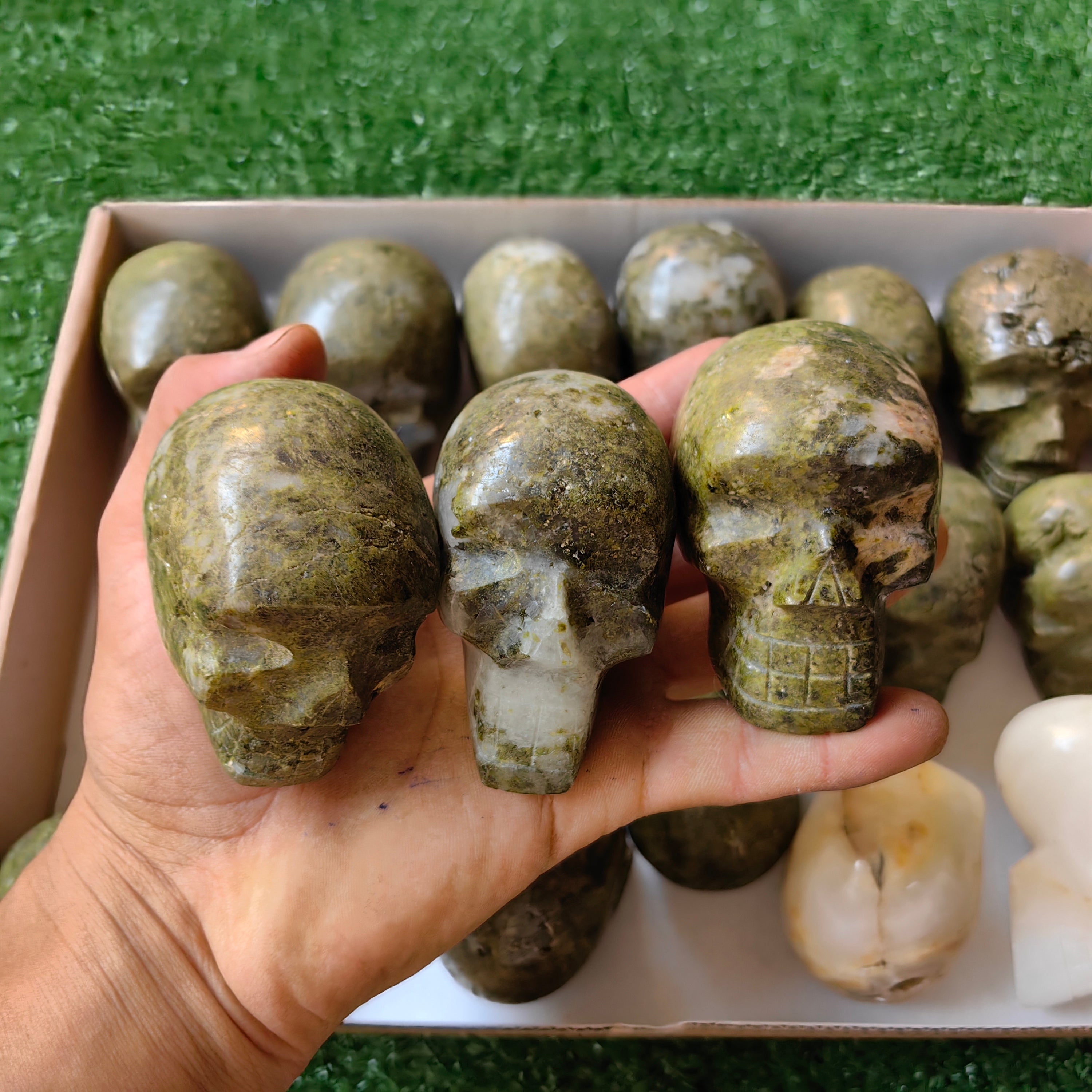 17 pc mixted skulls epidote & white onix