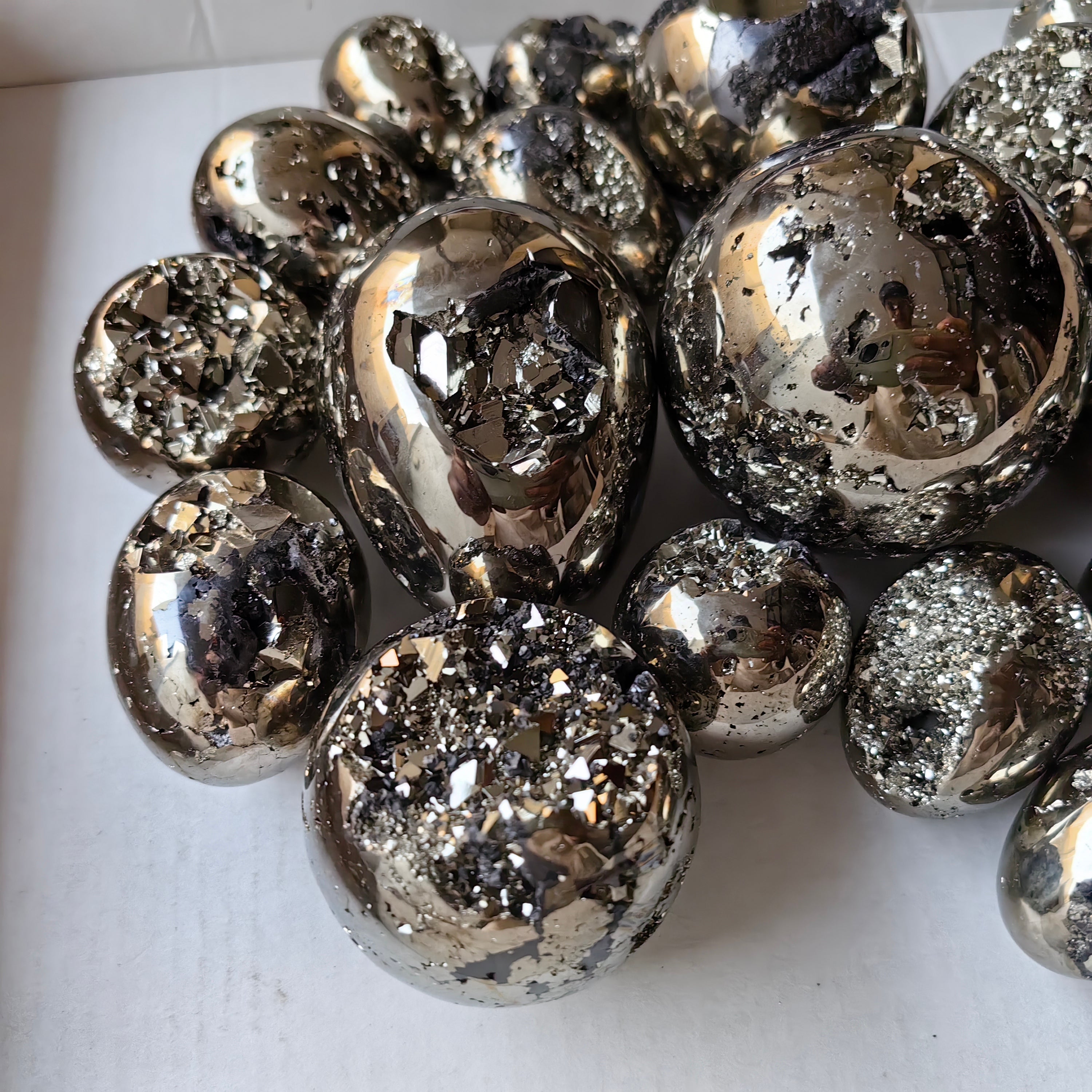 20 pc pyrite spheres / eggs with octactahedral & sphalerite drusy