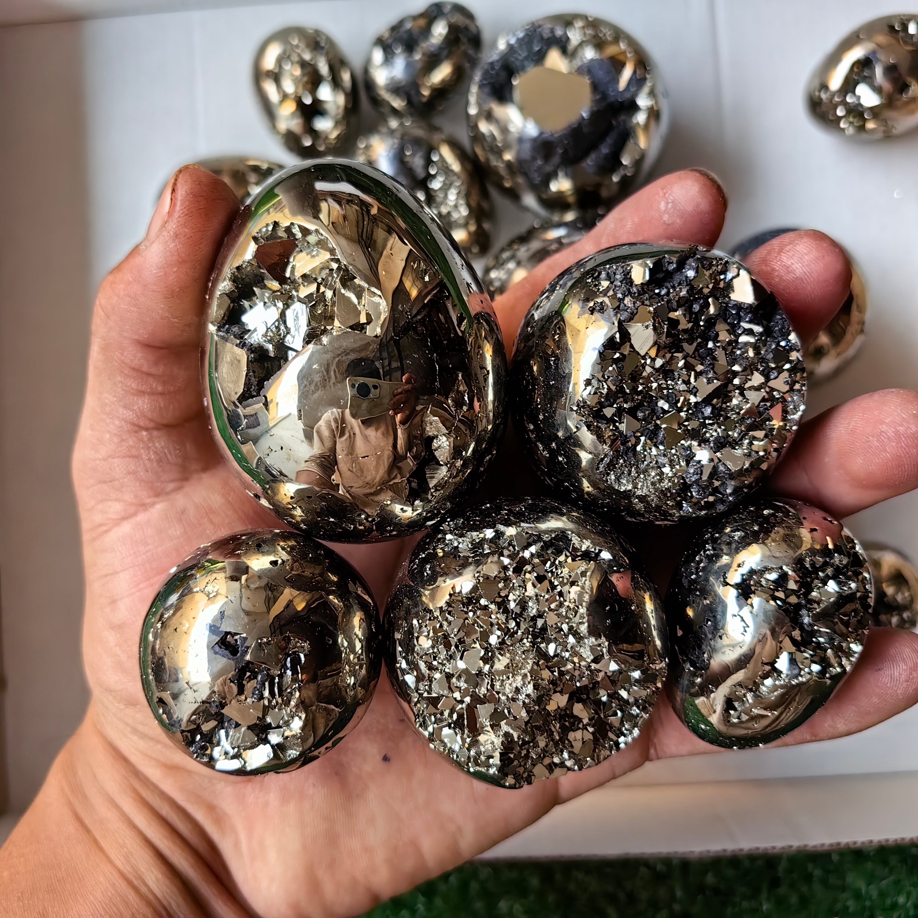 20 pc pyrite spheres / eggs with octactahedral & sphalerite drusy