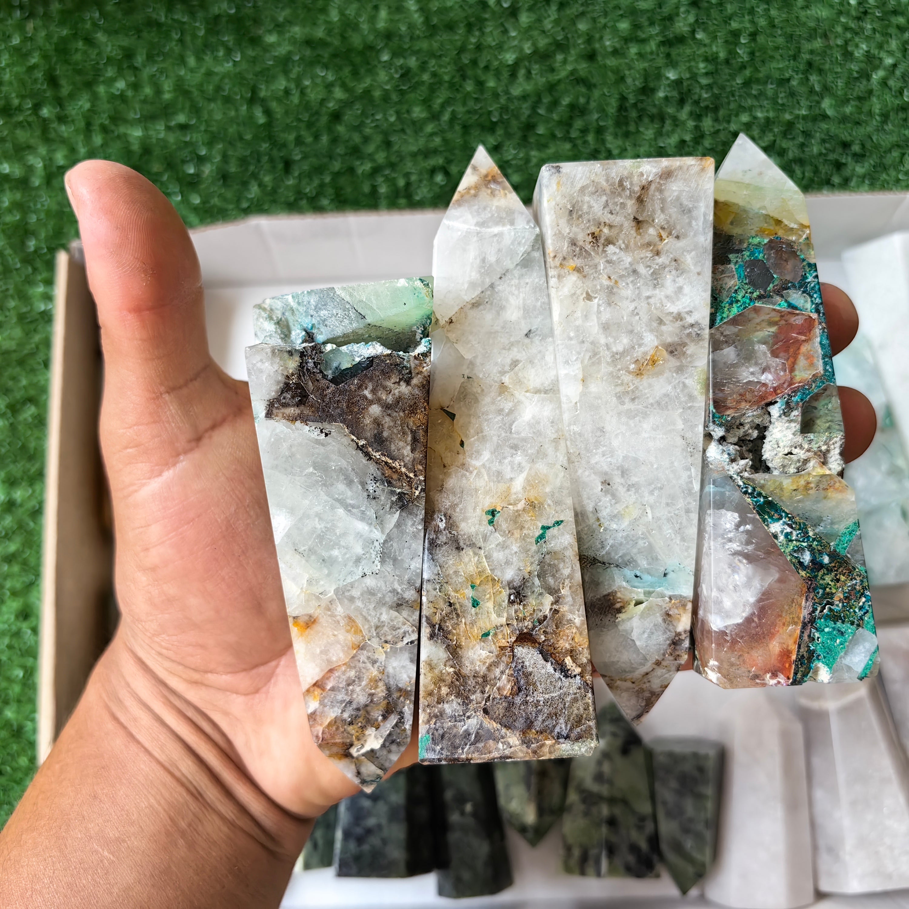 23 pc chrysocolla on quartz & nefrite