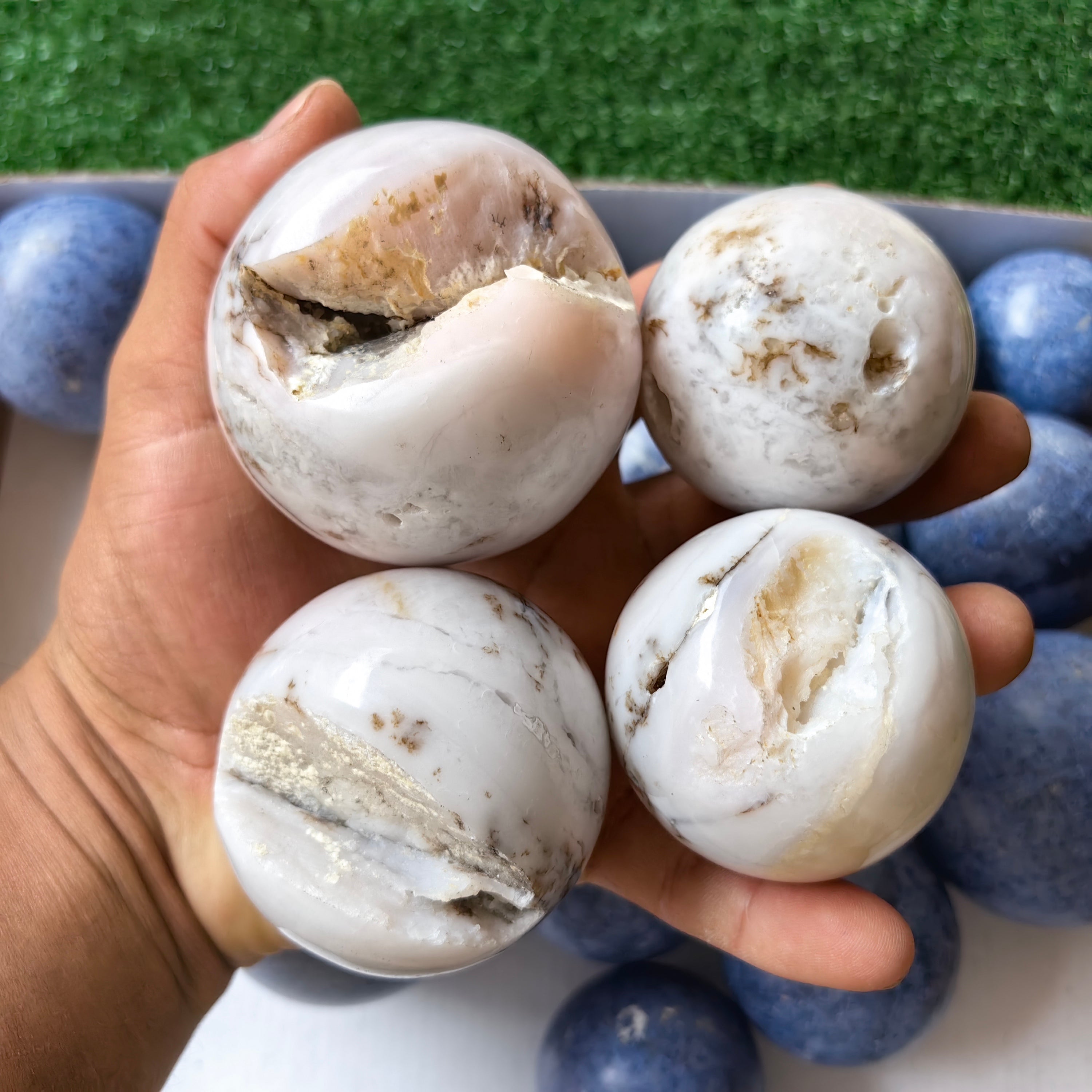 22 pc dumortorite & pink opal spheres