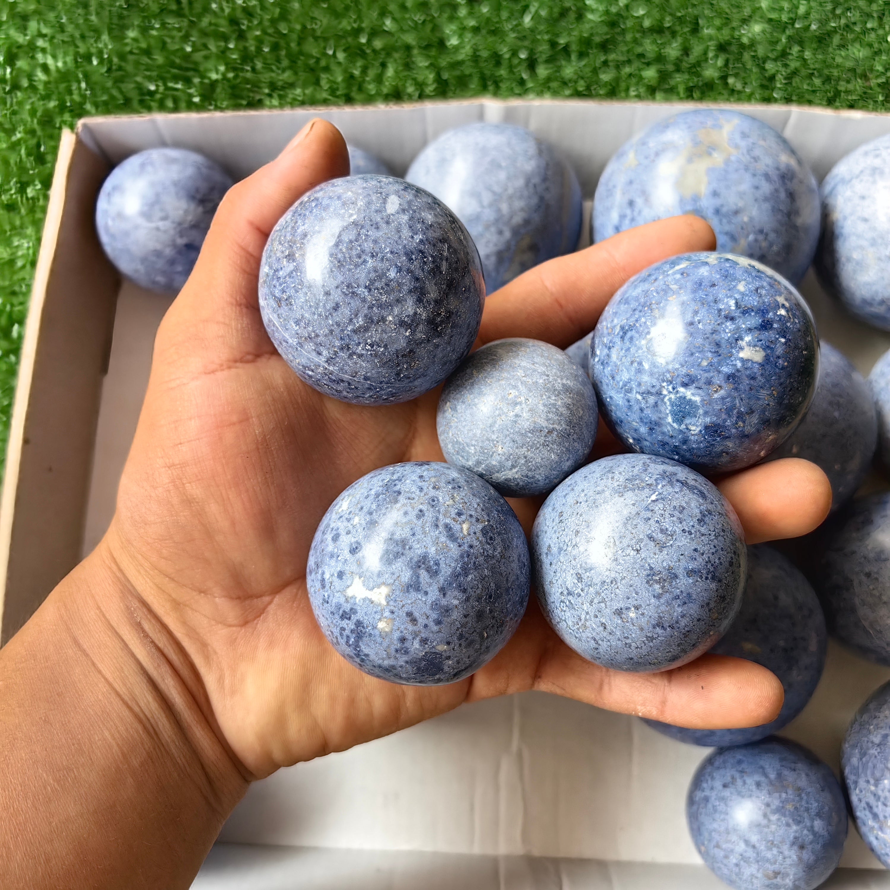 23 pc blue dumortorite spheres