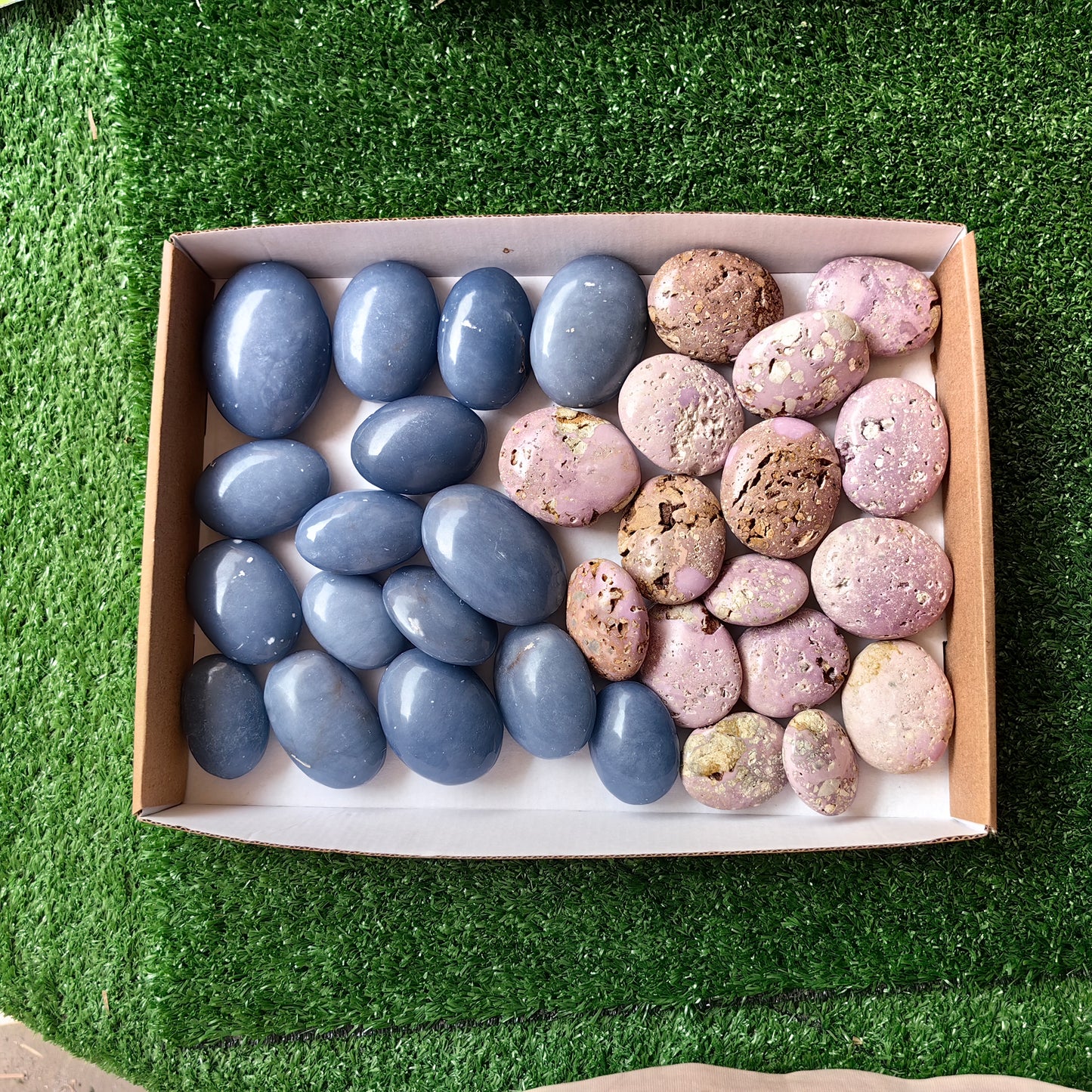 32 pc blue angelite & phosphosiderite palms