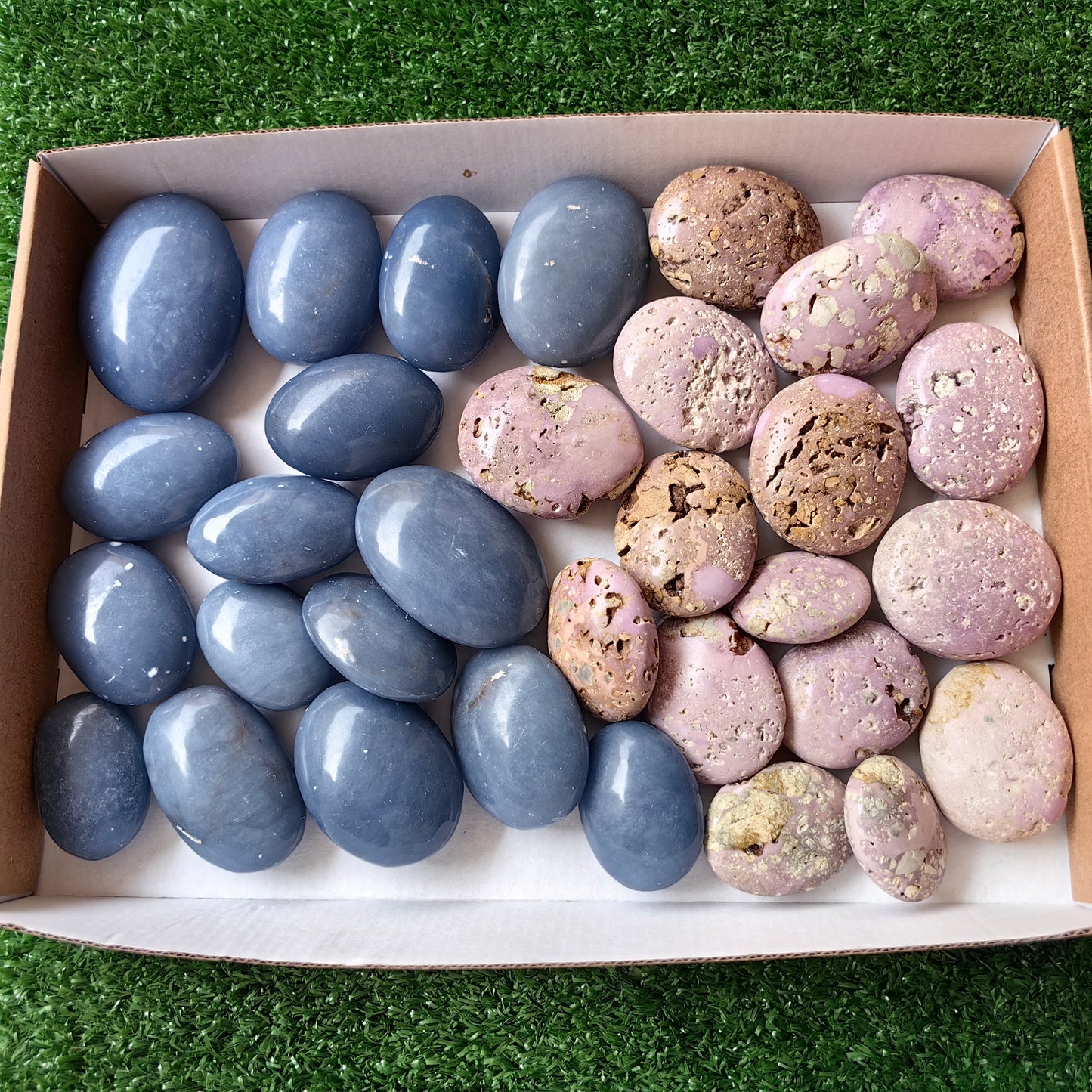 32 pc blue angelite & phosphosiderite palms