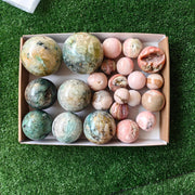 23 pc chrysocolla quartz & pink opal spheres