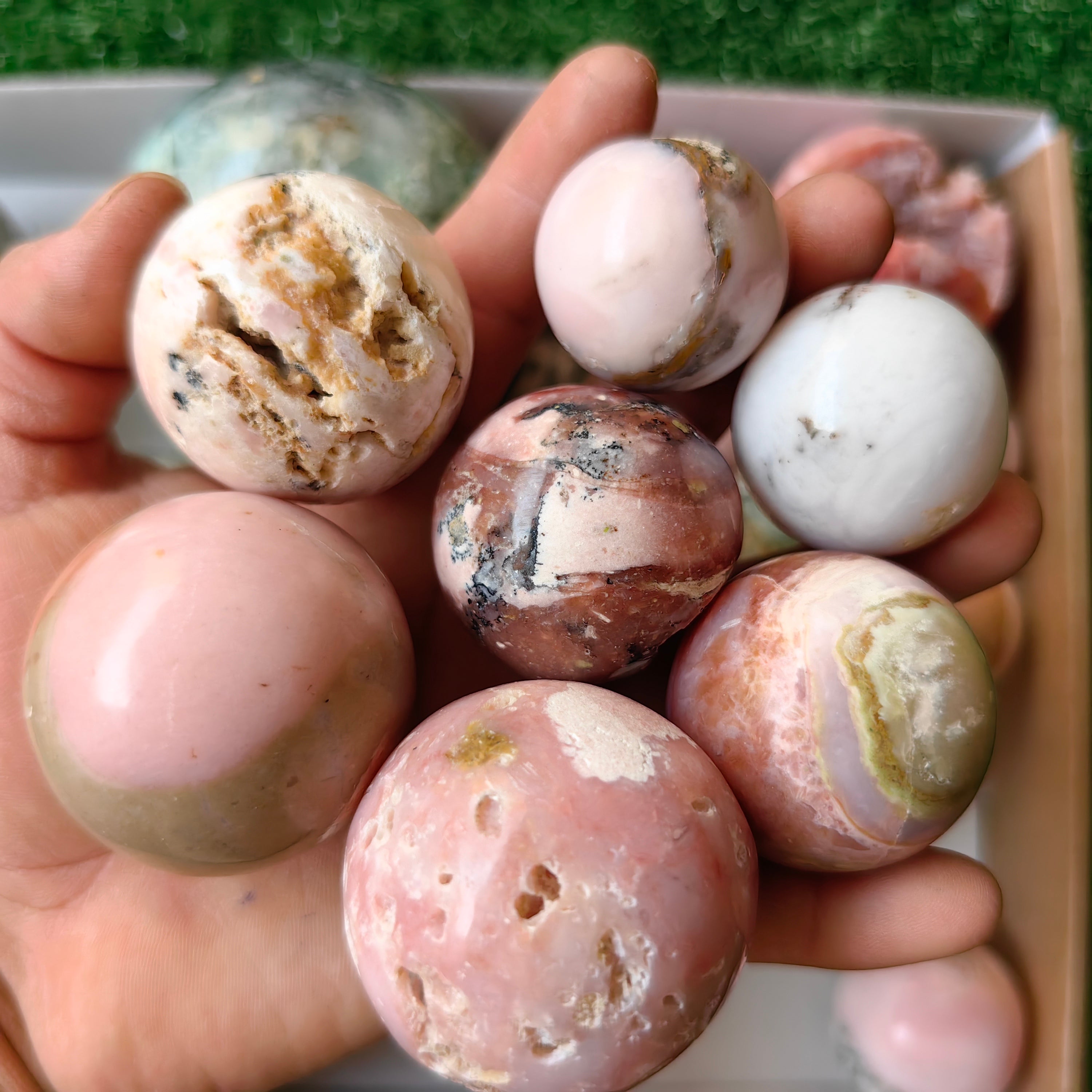 23 pc chrysocolla quartz & pink opal spheres