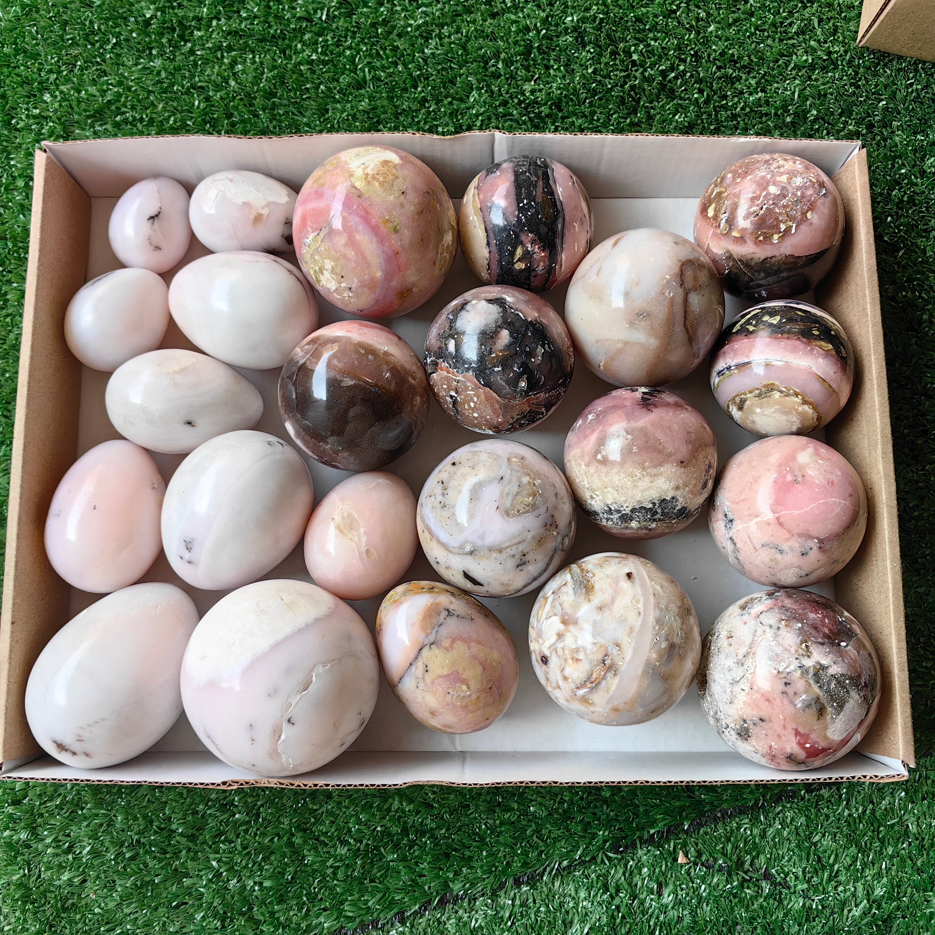 23 pc peruvian pink opal spheres & eggs