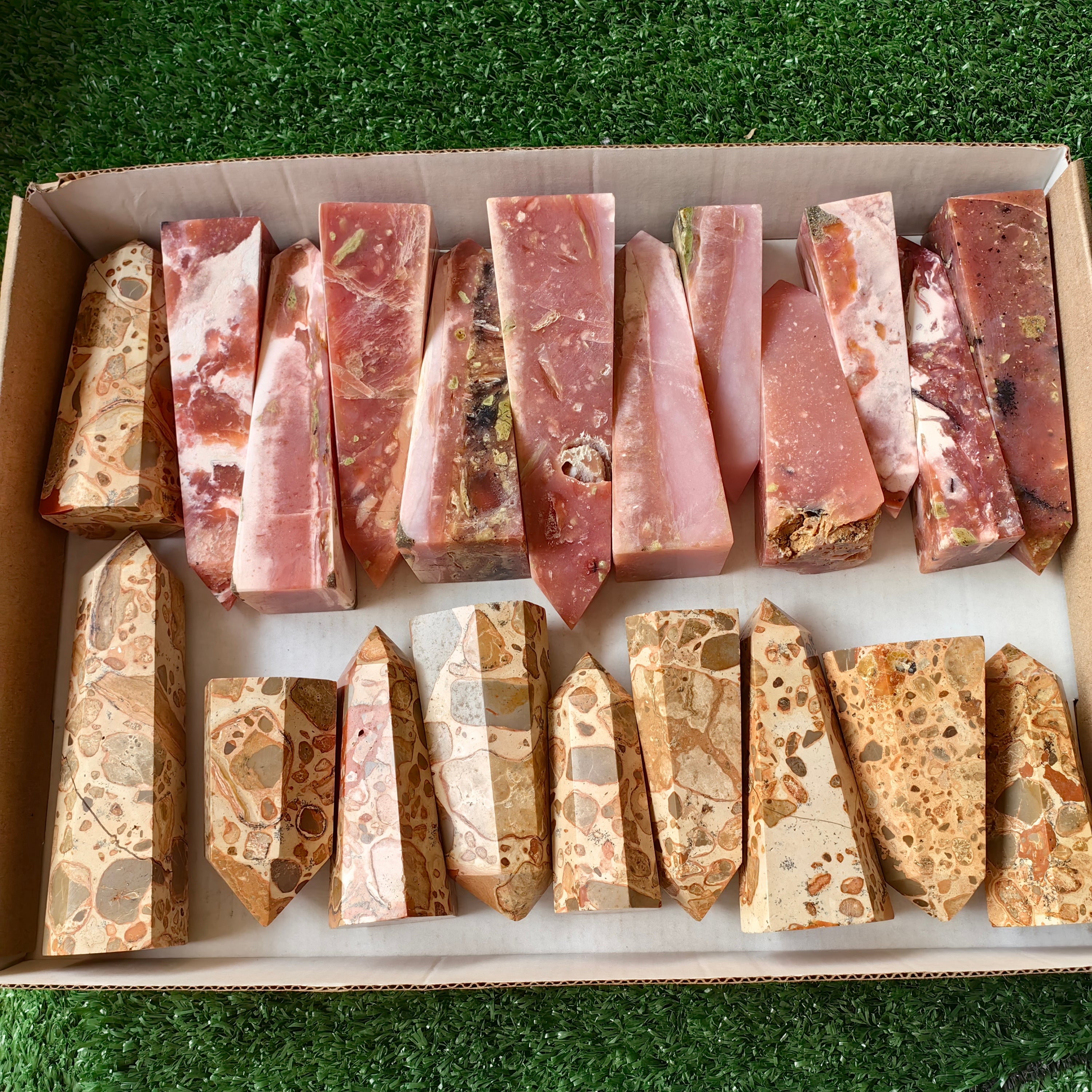 21 pc peruvian pink opal & jasper leopardite towers