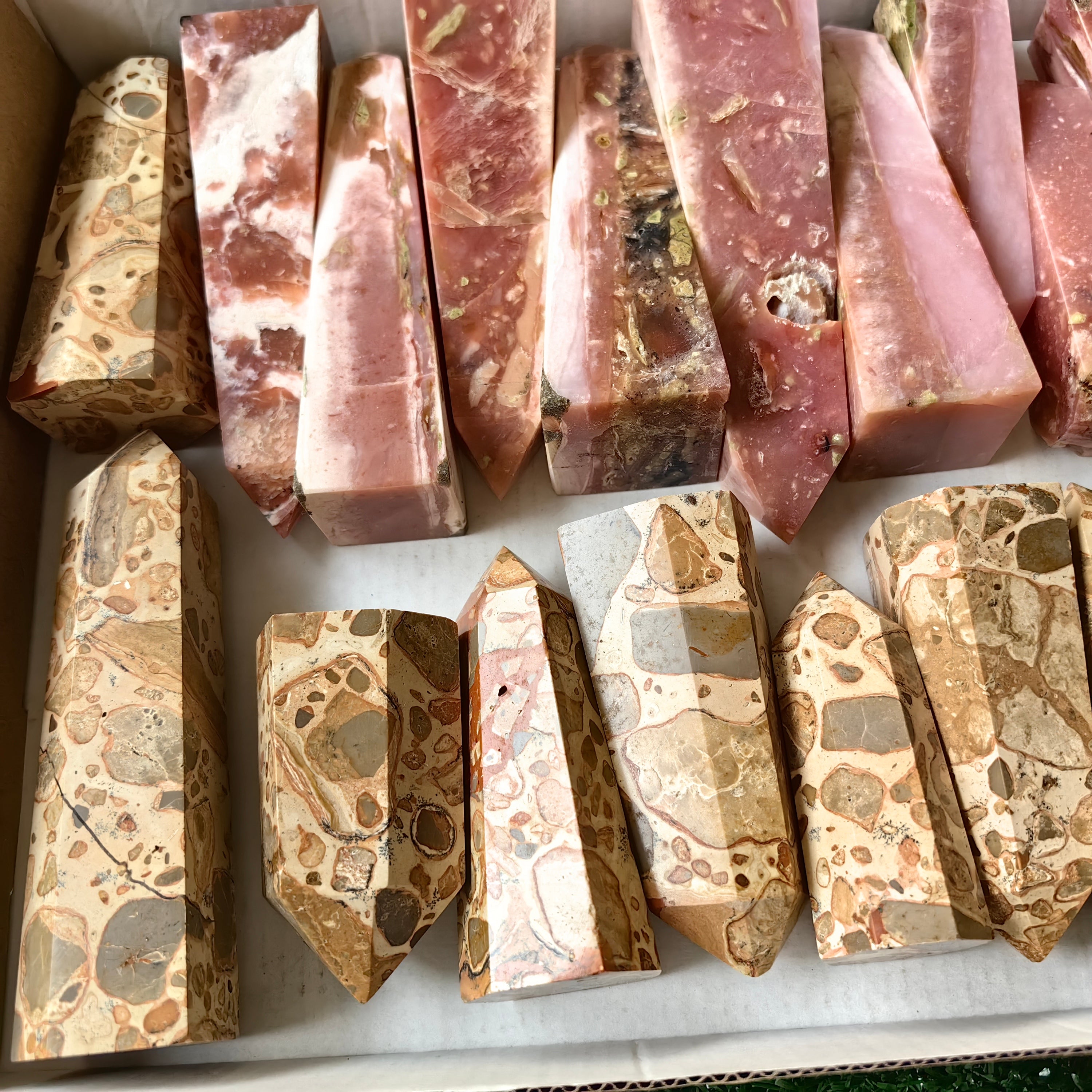 21 pc peruvian pink opal & jasper leopardite towers