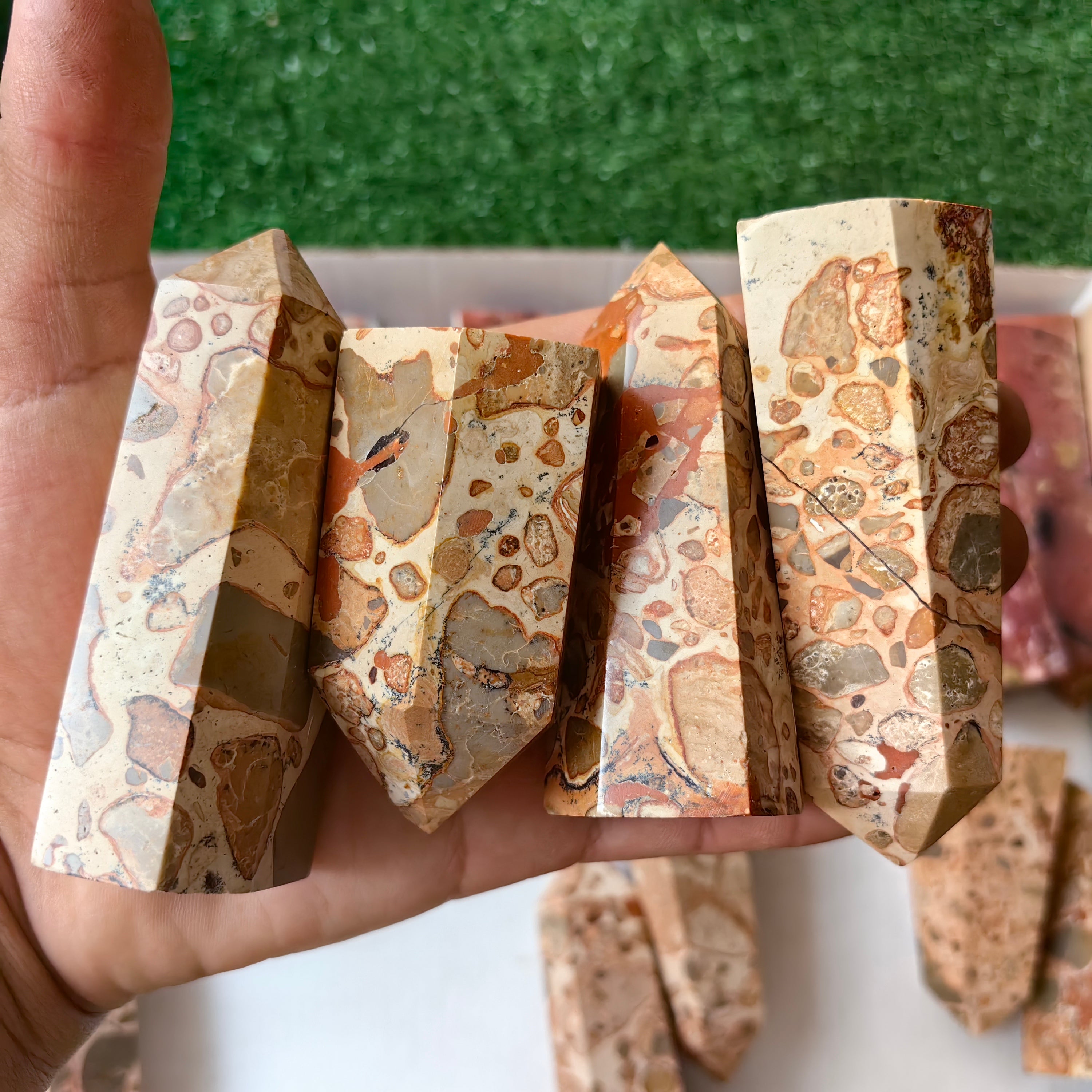 21 pc peruvian pink opal & jasper leopardite towers