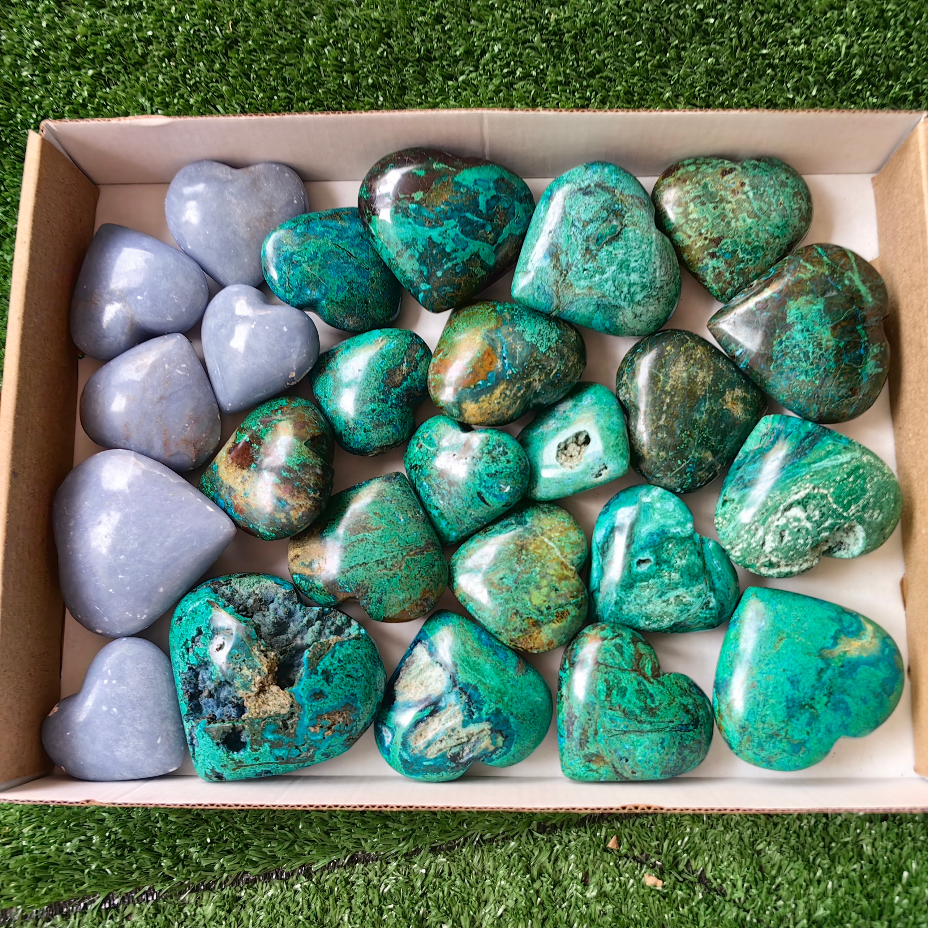 25 pc chrysocolla & angelite hearts