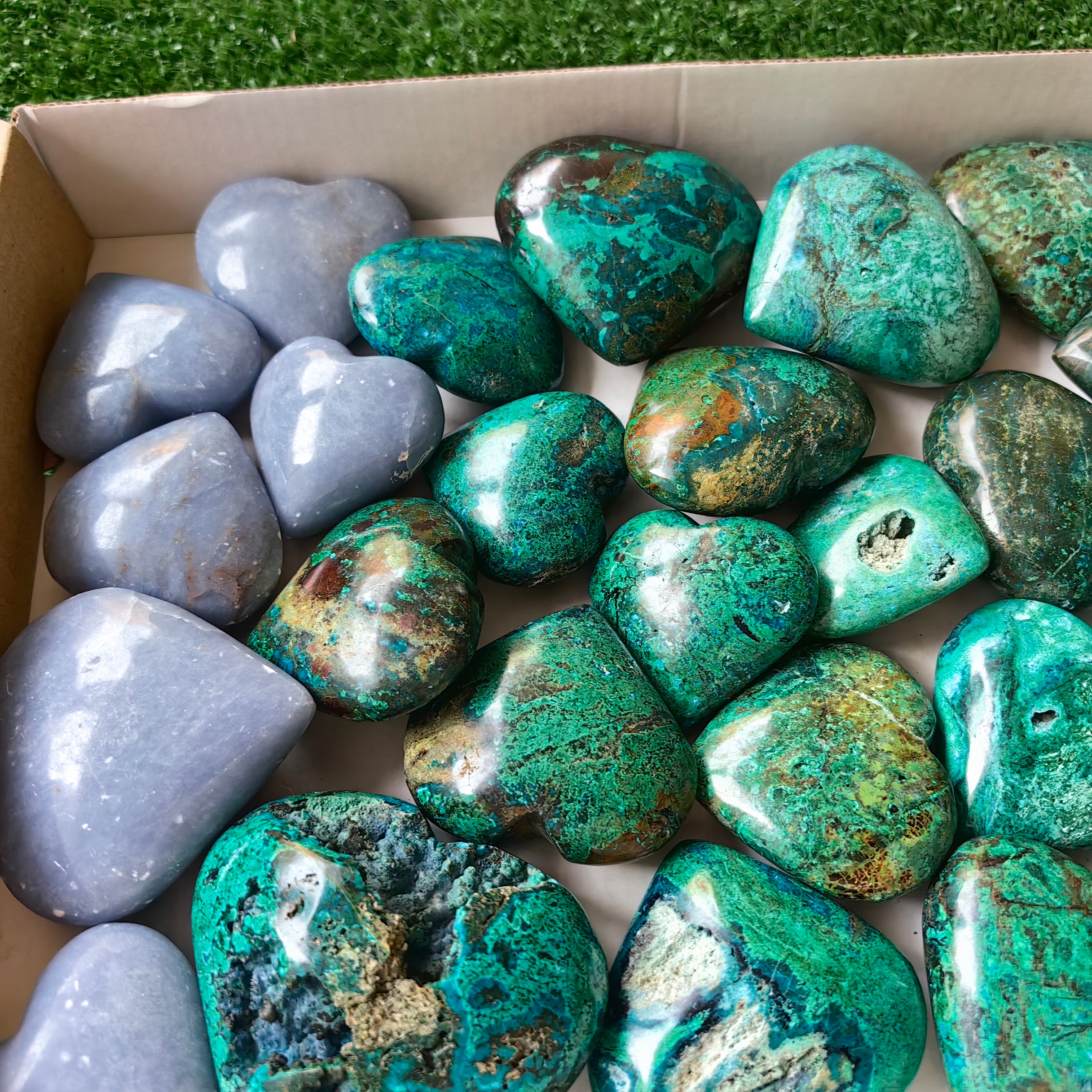 25 pc chrysocolla & angelite hearts
