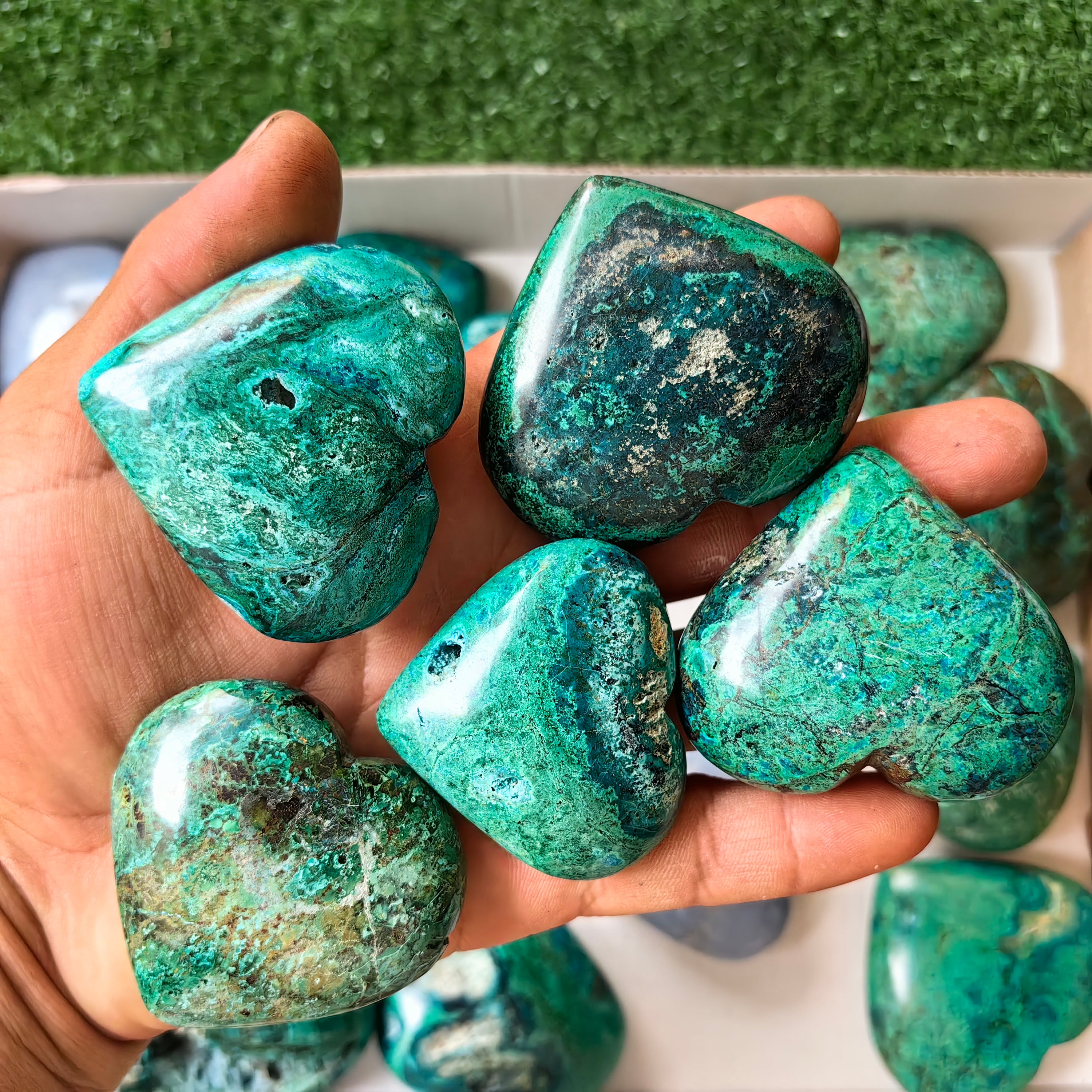 25 pc chrysocolla & angelite hearts