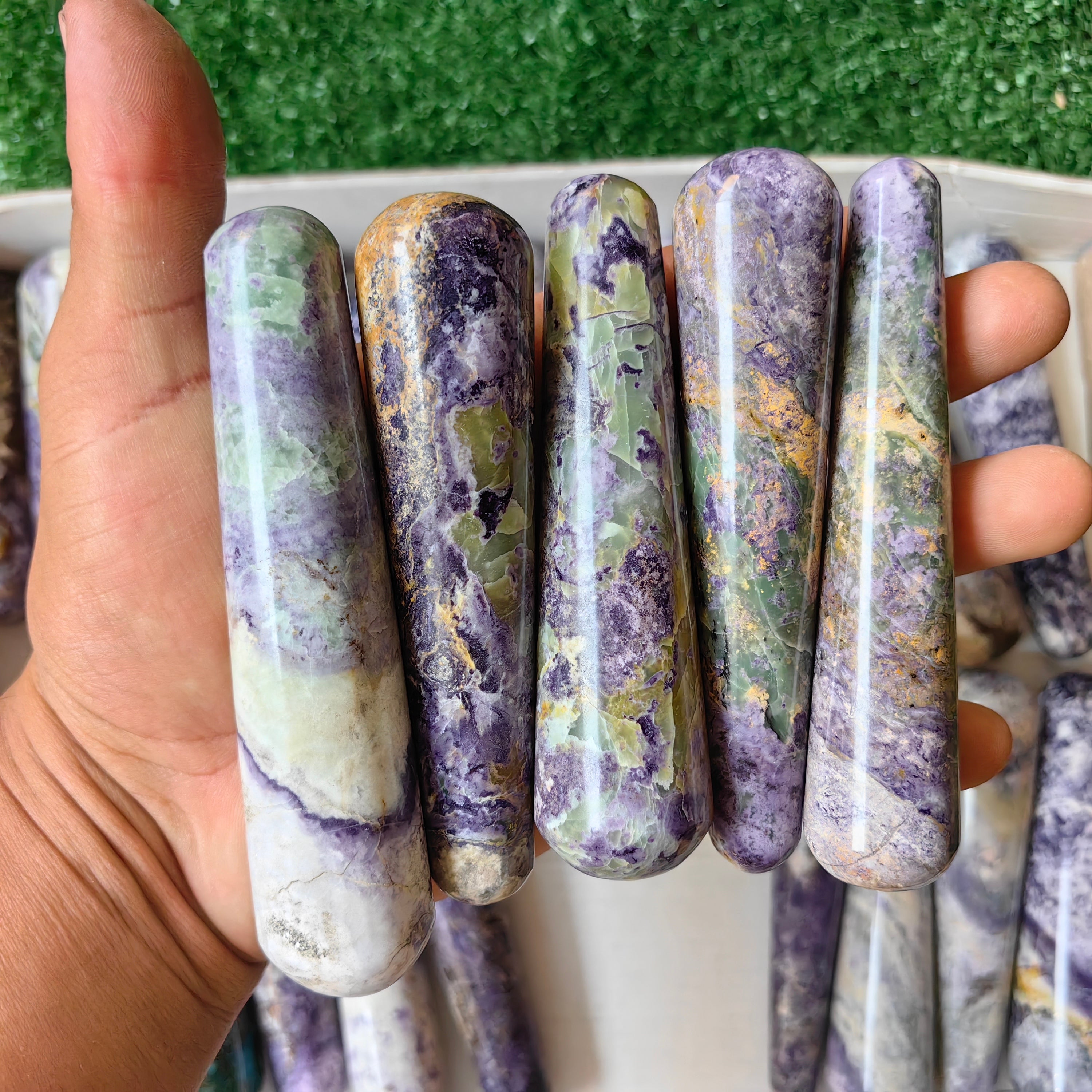 26 pc bolivianite & chrysocolla wands