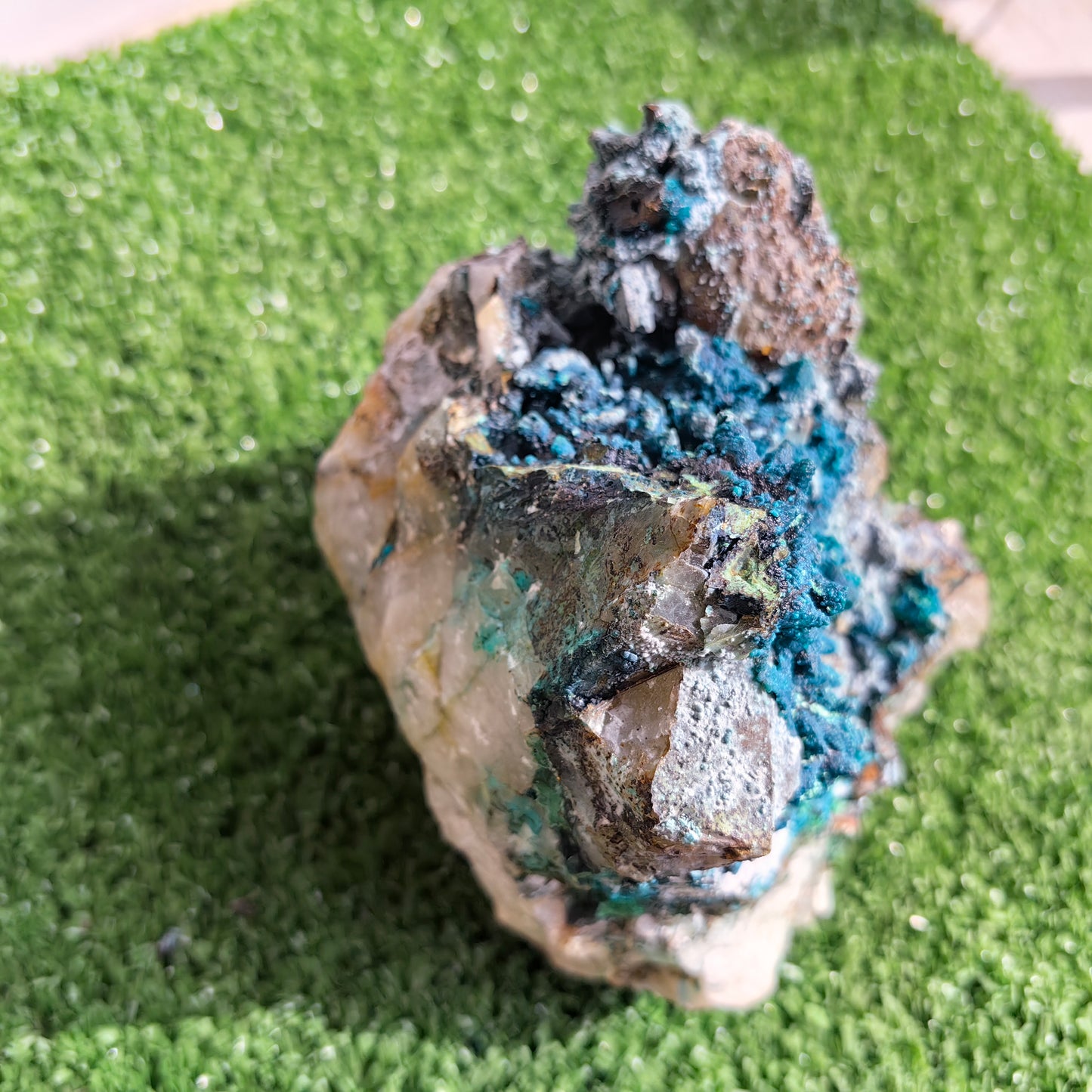 Chrysocolla on Quartz from mine tentadora