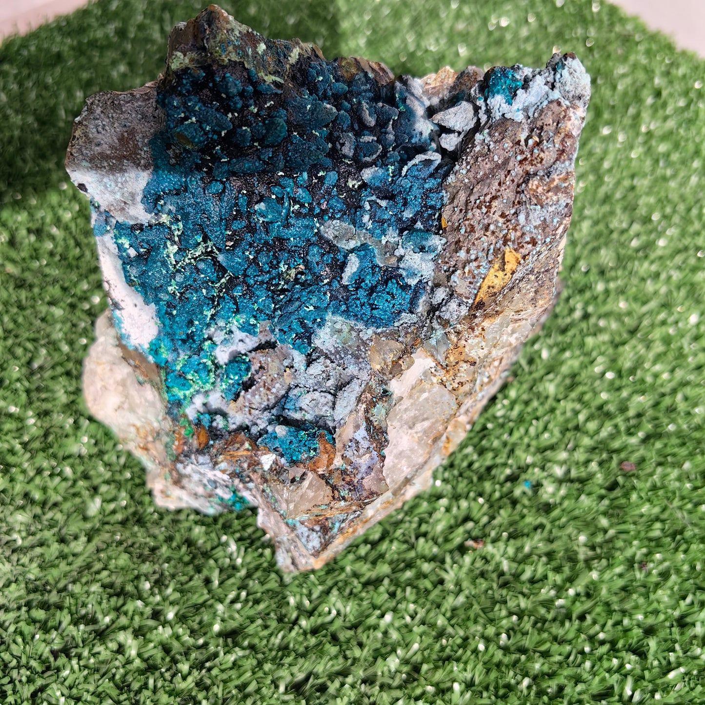 Chrysocolla on Quartz from mine tentadora