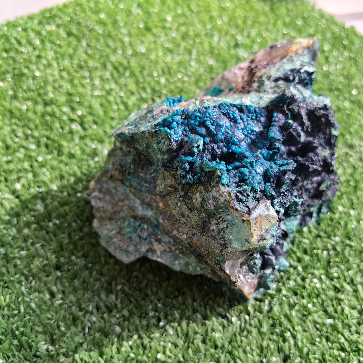 Chrysocolla on Quartz from mine tentadora