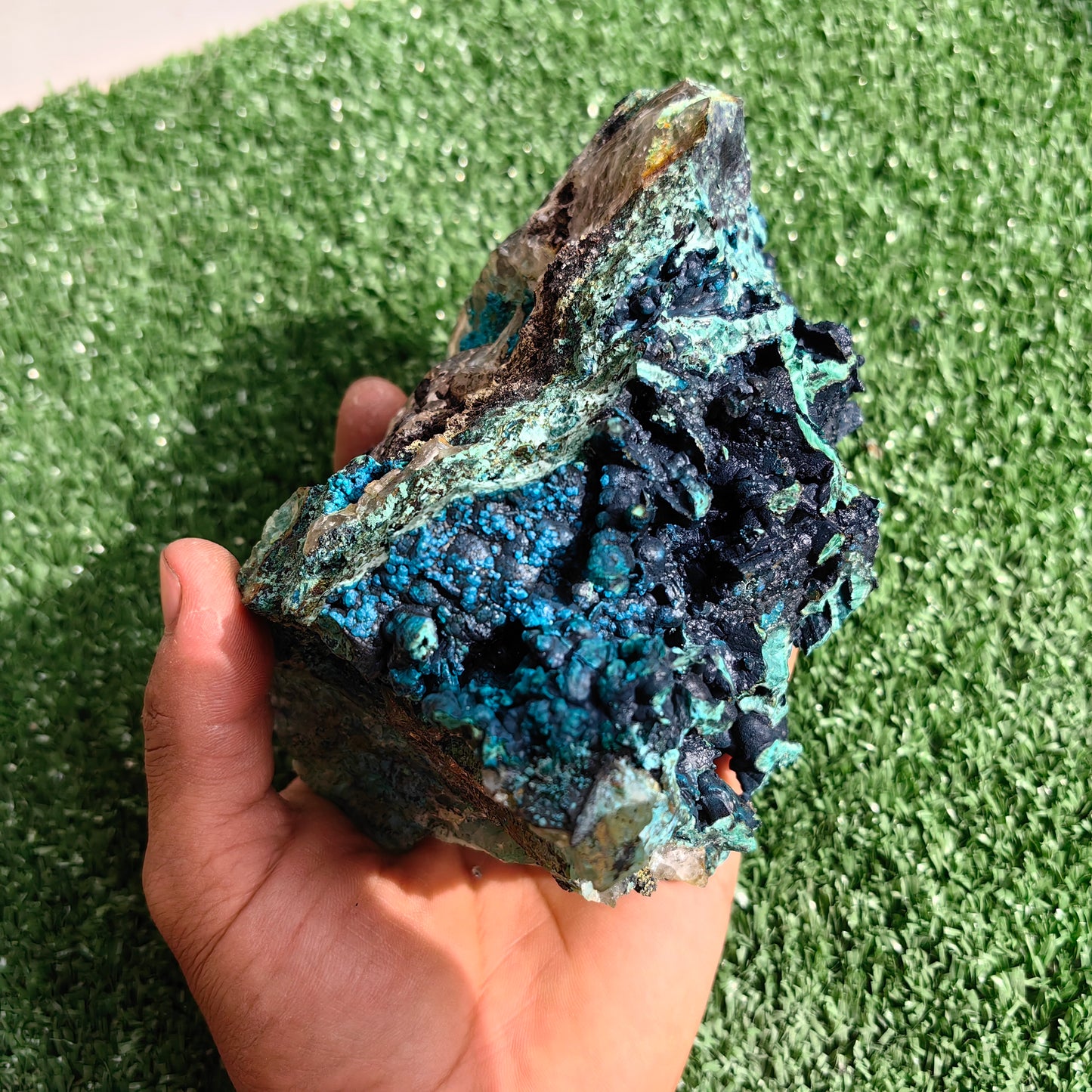 Chrysocolla on Quartz from mine tentadora