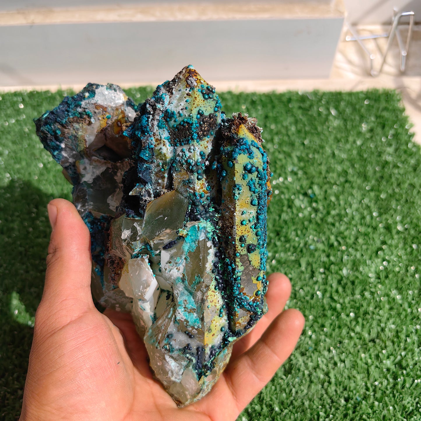 Chrysocolla on Quartz from mine tentadora