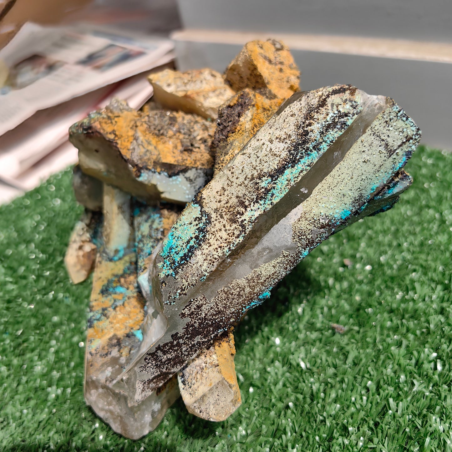 Chrysocolla on Quartz from mine tentadora
