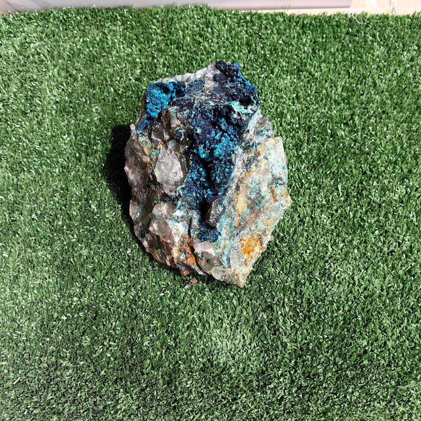 Chrysocolla on Quartz from mine tentadora