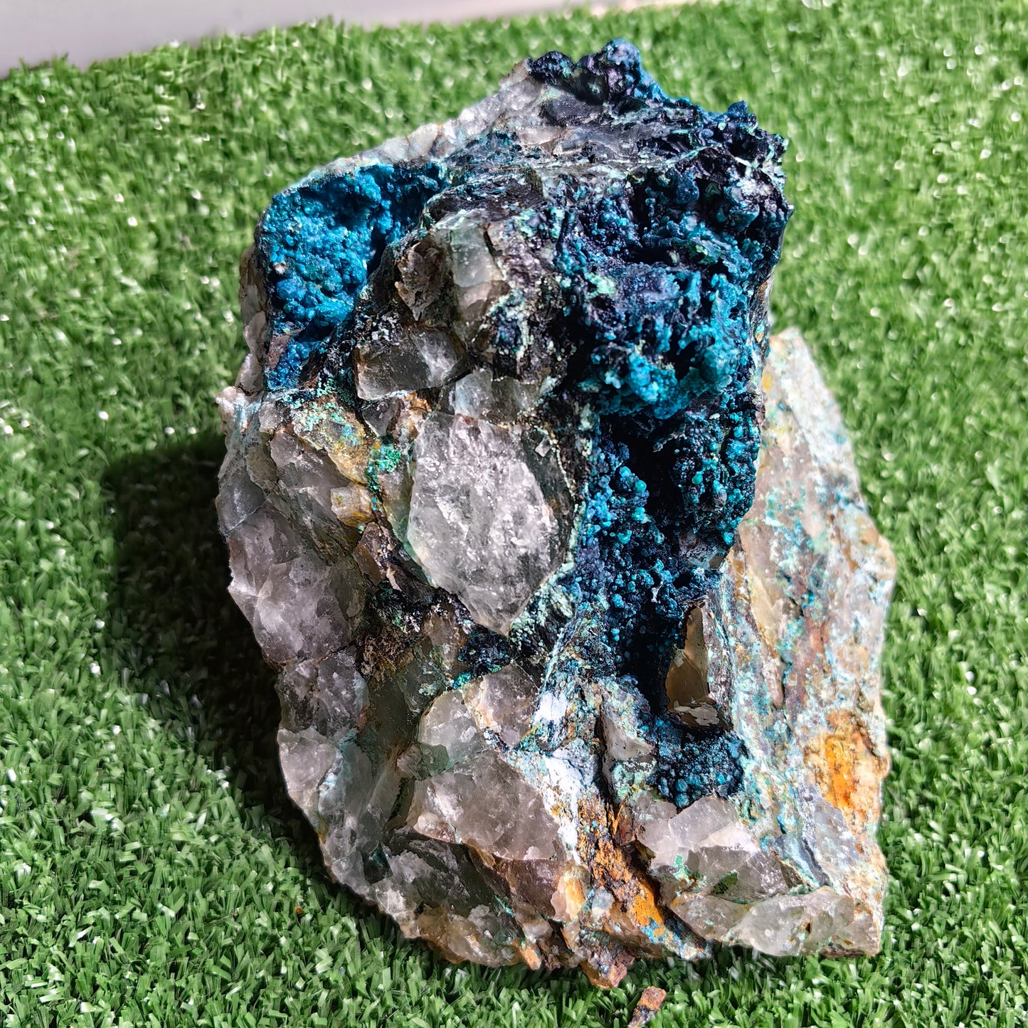 Chrysocolla on Quartz from mine tentadora