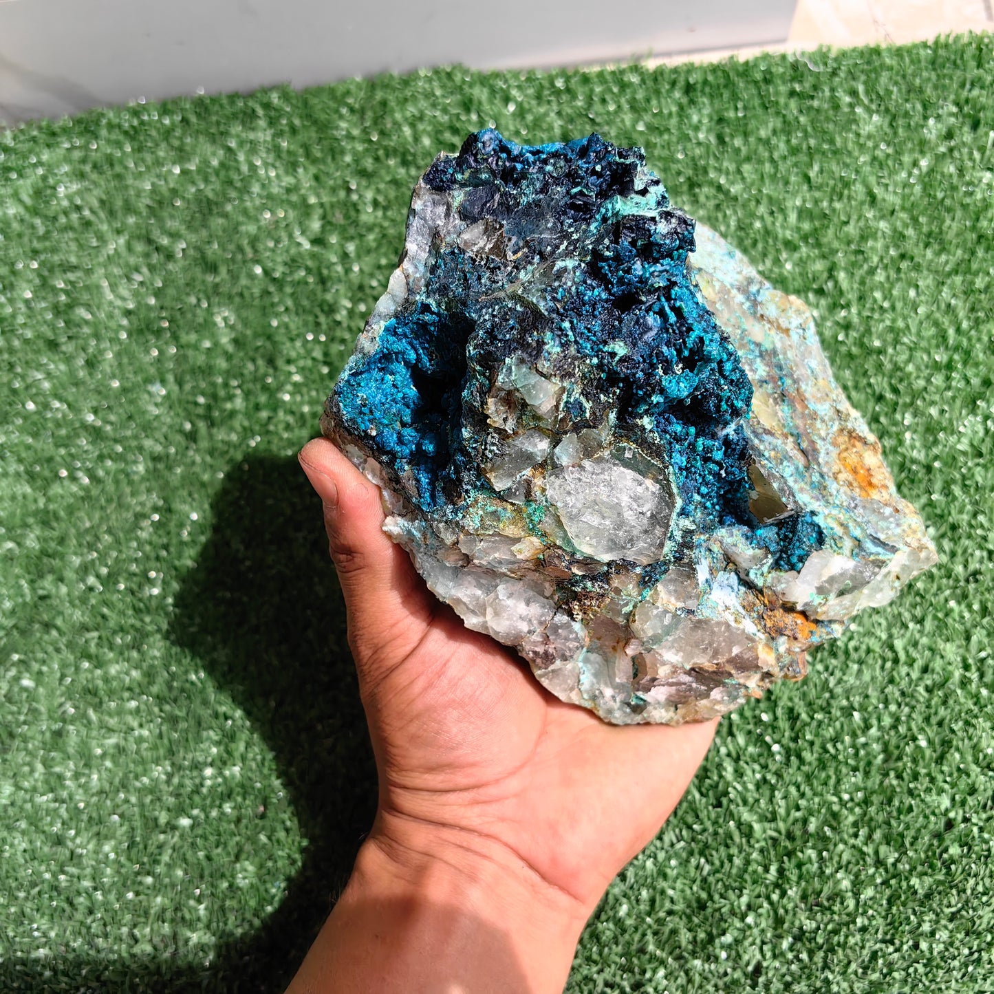 Chrysocolla on Quartz from mine tentadora