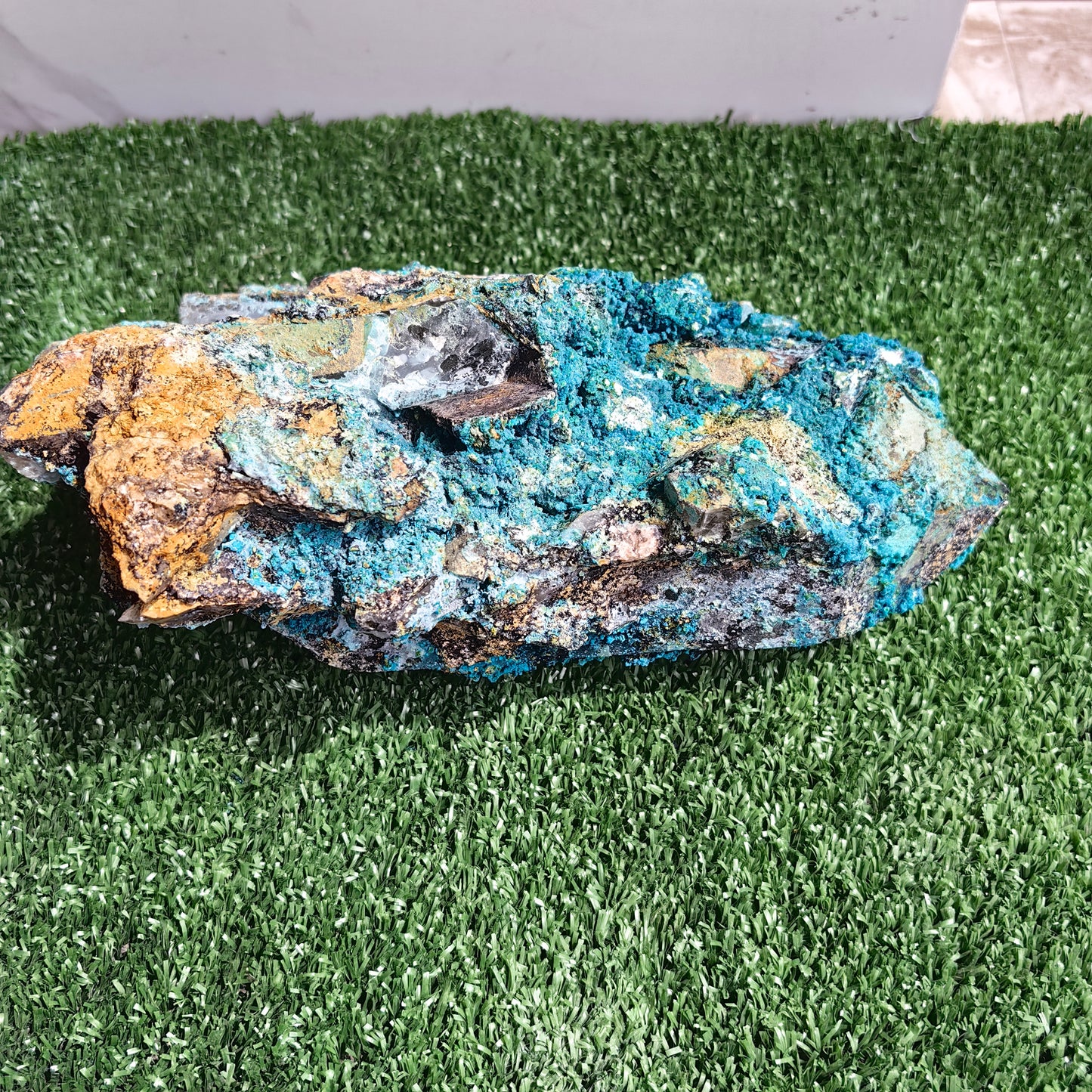 Chrysocolla on Quartz from mine tentadora