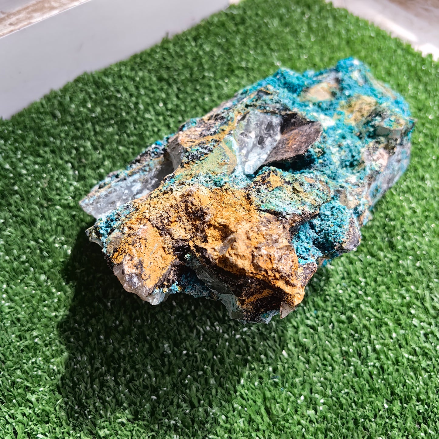 Chrysocolla on Quartz from mine tentadora