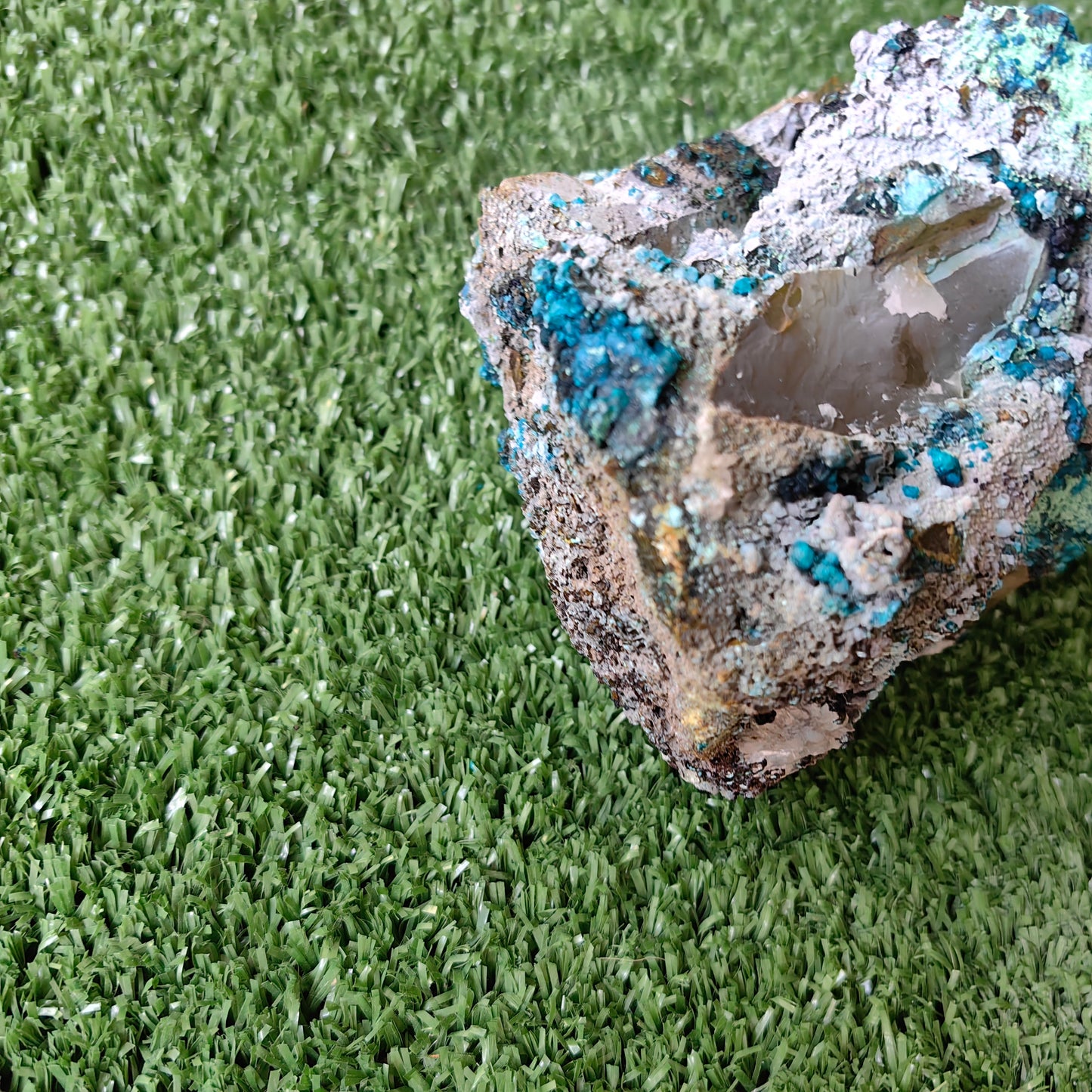 Chrysocolla on Quartz from mine tentadora