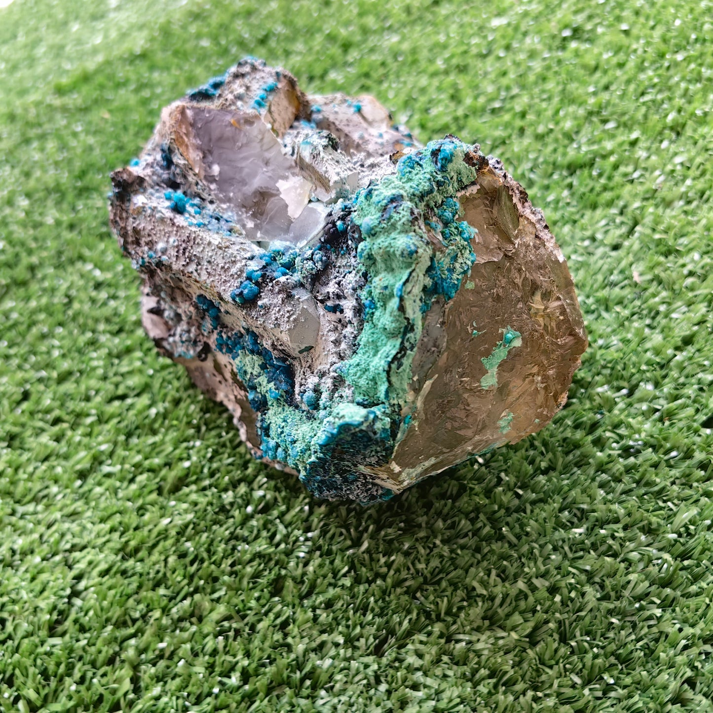 Chrysocolla on Quartz from mine tentadora