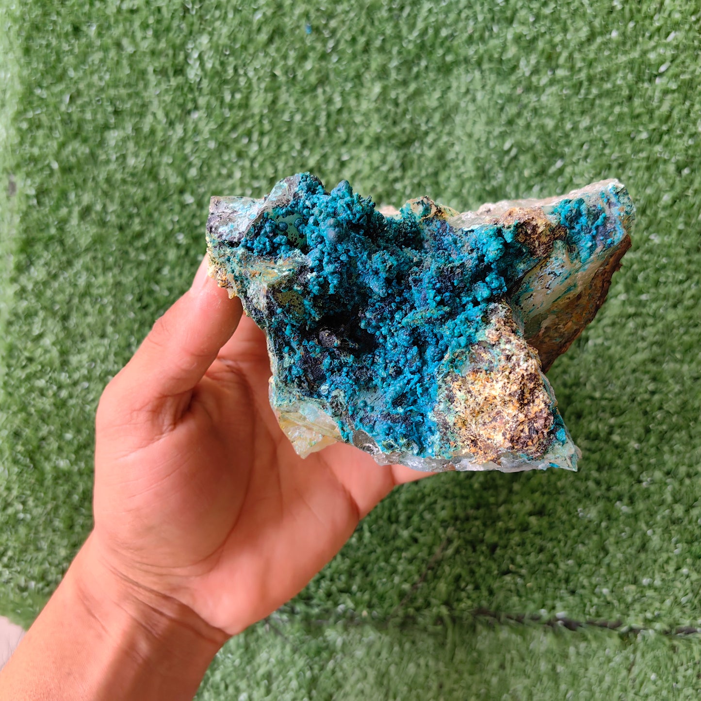 Chrysocolla on Quartz from mine tentadora