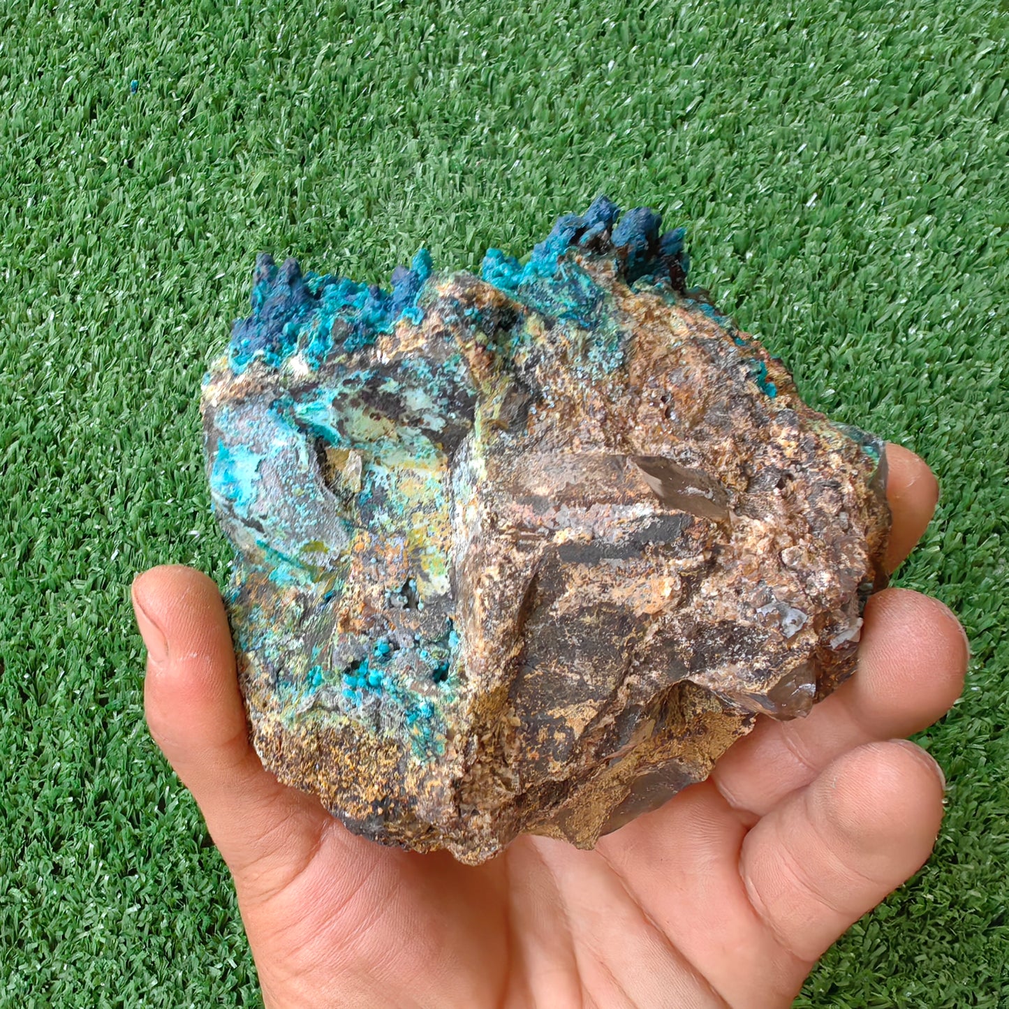 Chrysocolla on Quartz from mine tentadora