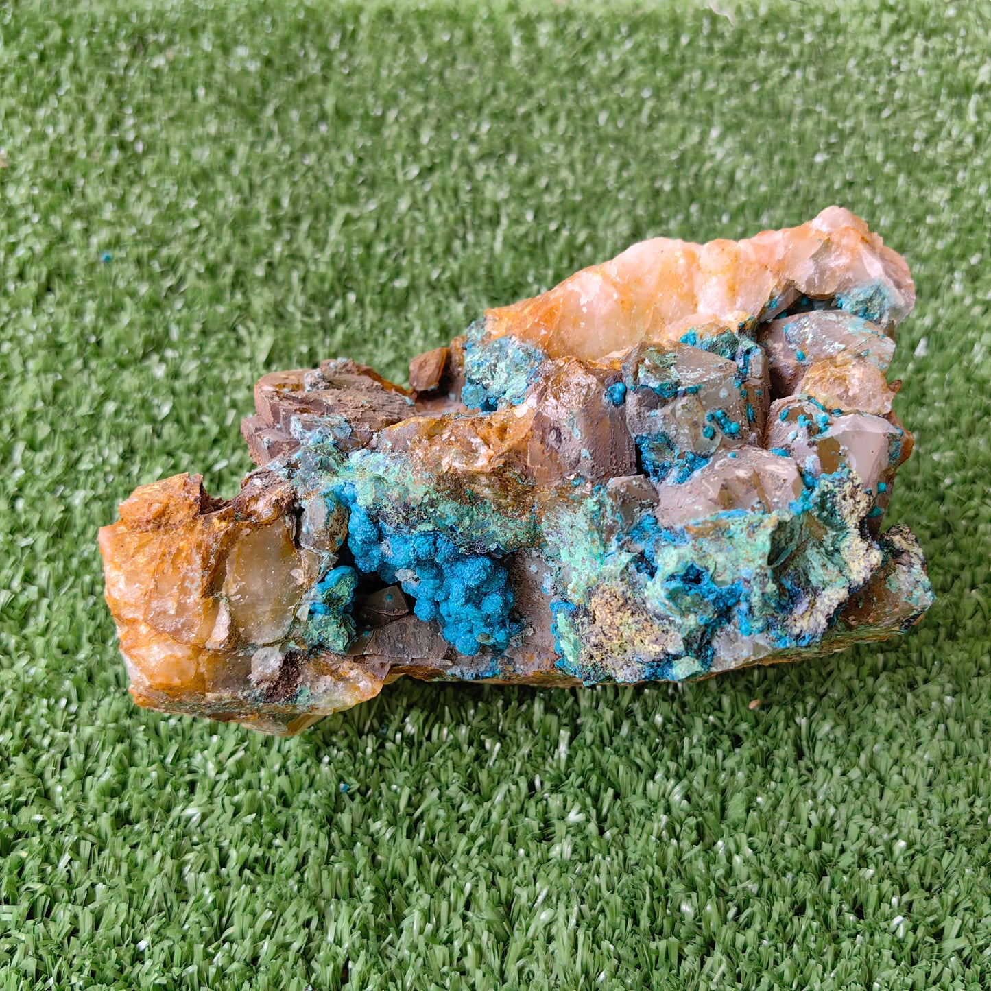 Chrysocolla on Quartz from mine tentadora
