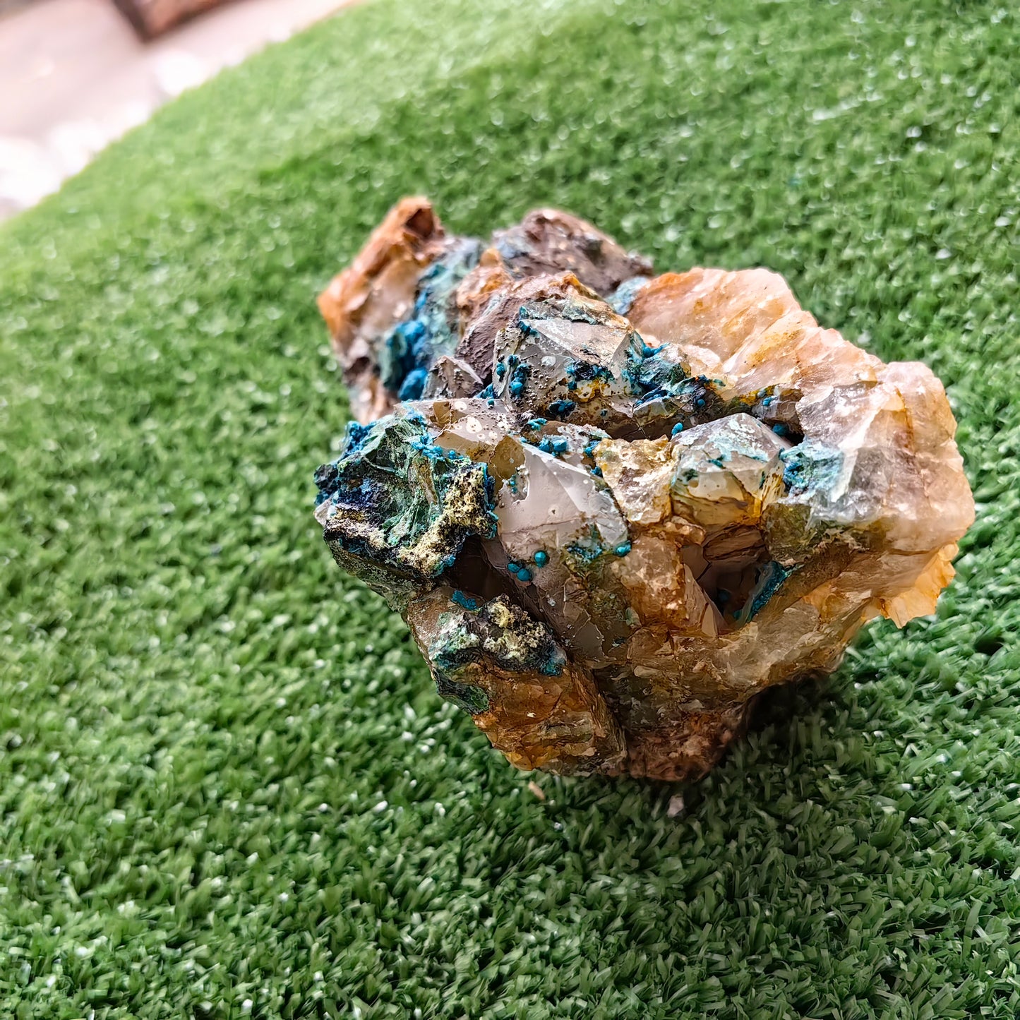 Chrysocolla on Quartz from mine tentadora