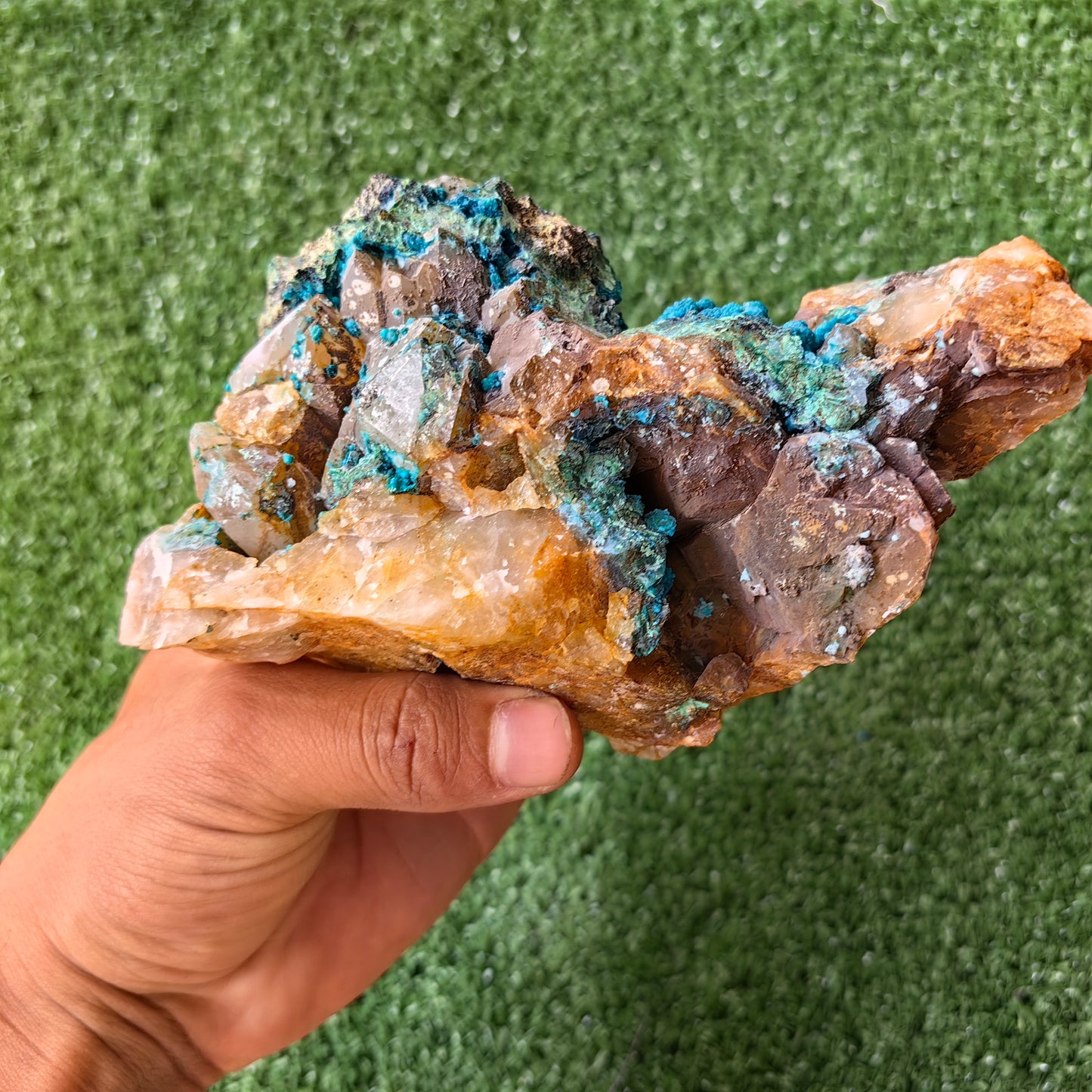 Chrysocolla on Quartz from mine tentadora