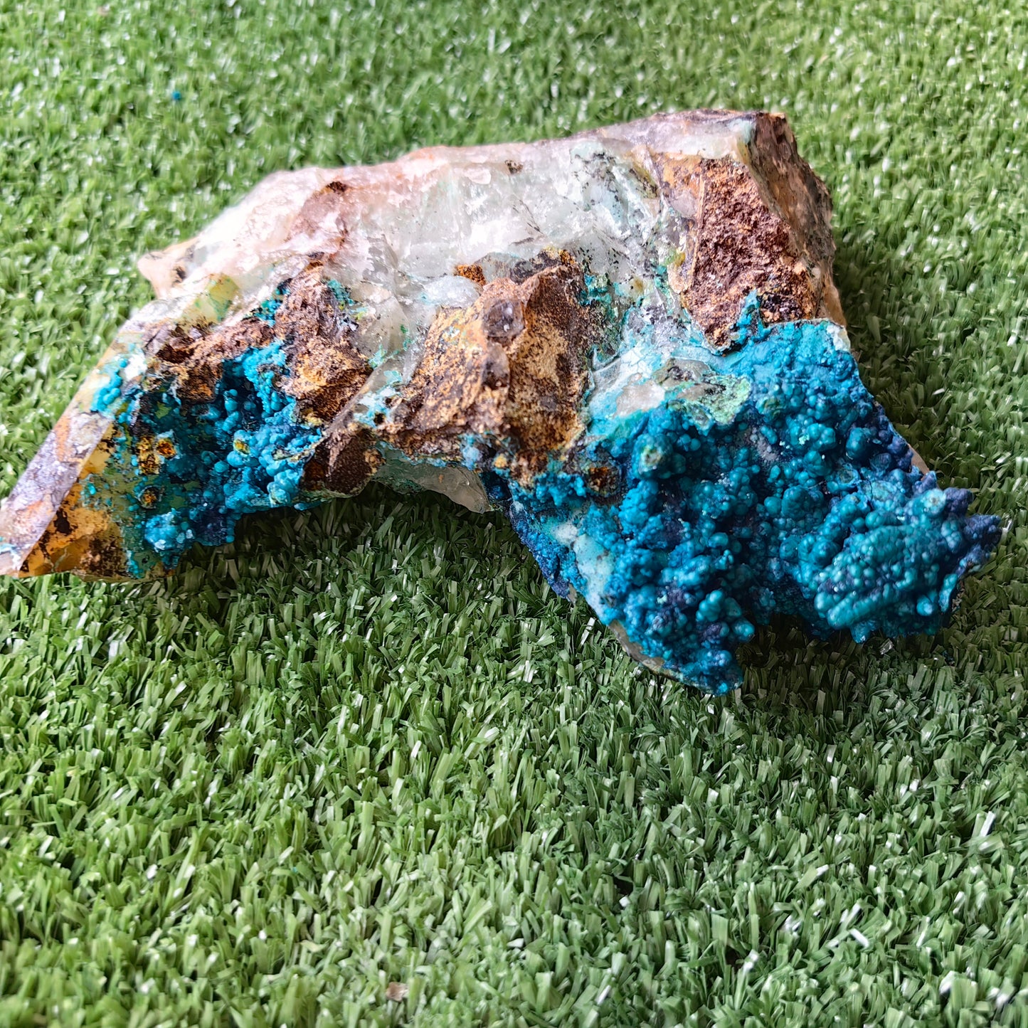 Chrysocolla on Quartz from mine tentadora