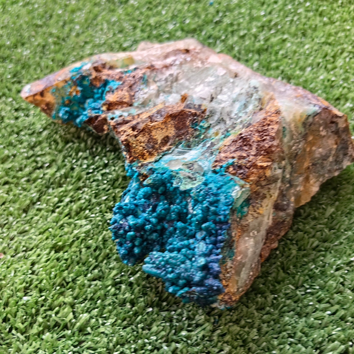 Chrysocolla on Quartz from mine tentadora
